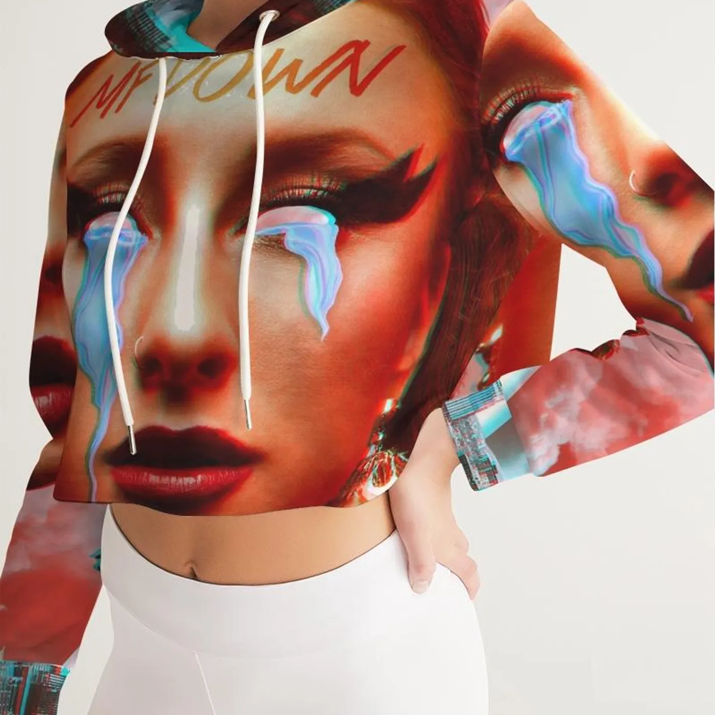 Phenix Red MF DOWN - Women's All-Over-Print Cropped Hoodie