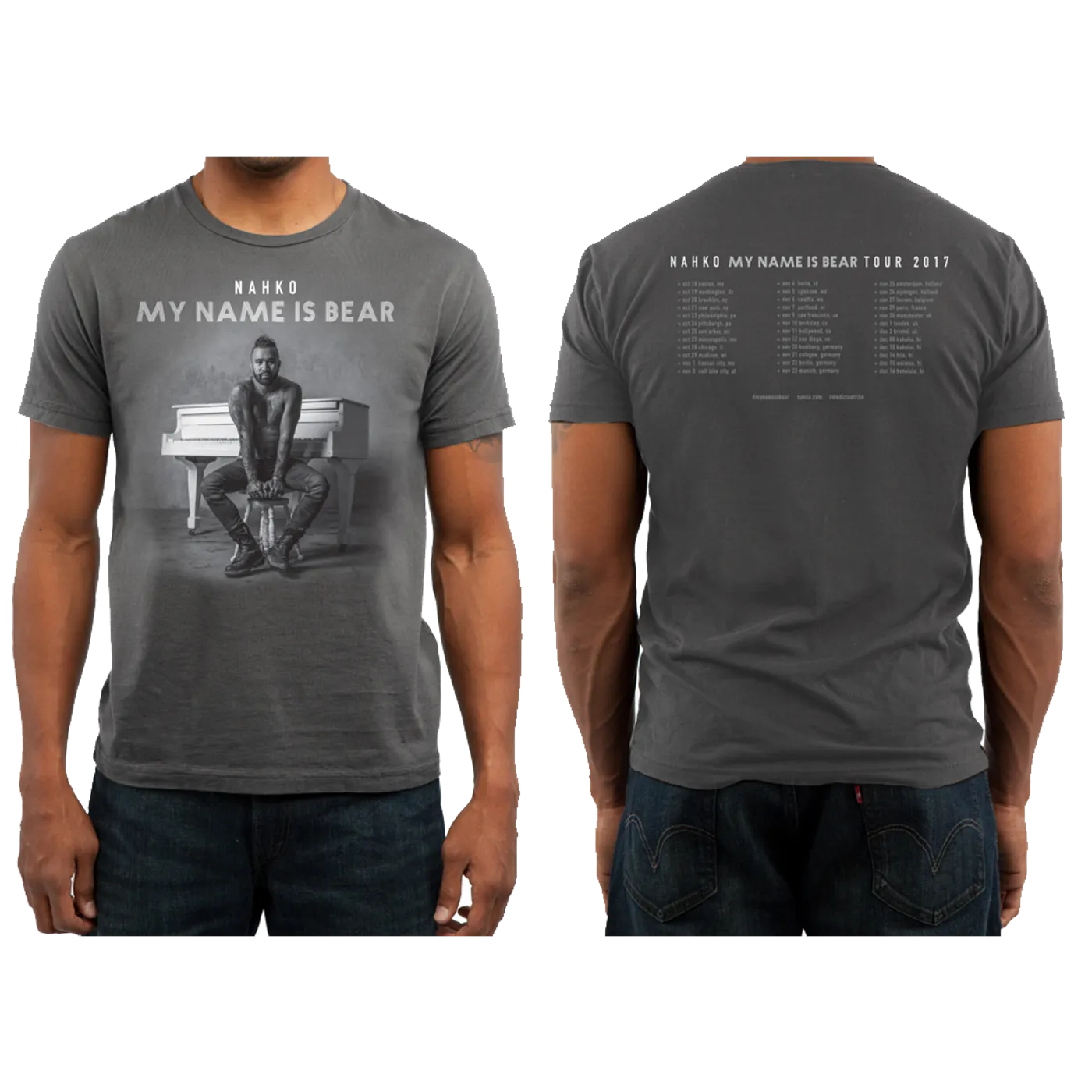 Nahko And Medicine For The People My Name Is Bear Tour Light Grey T-Shirt