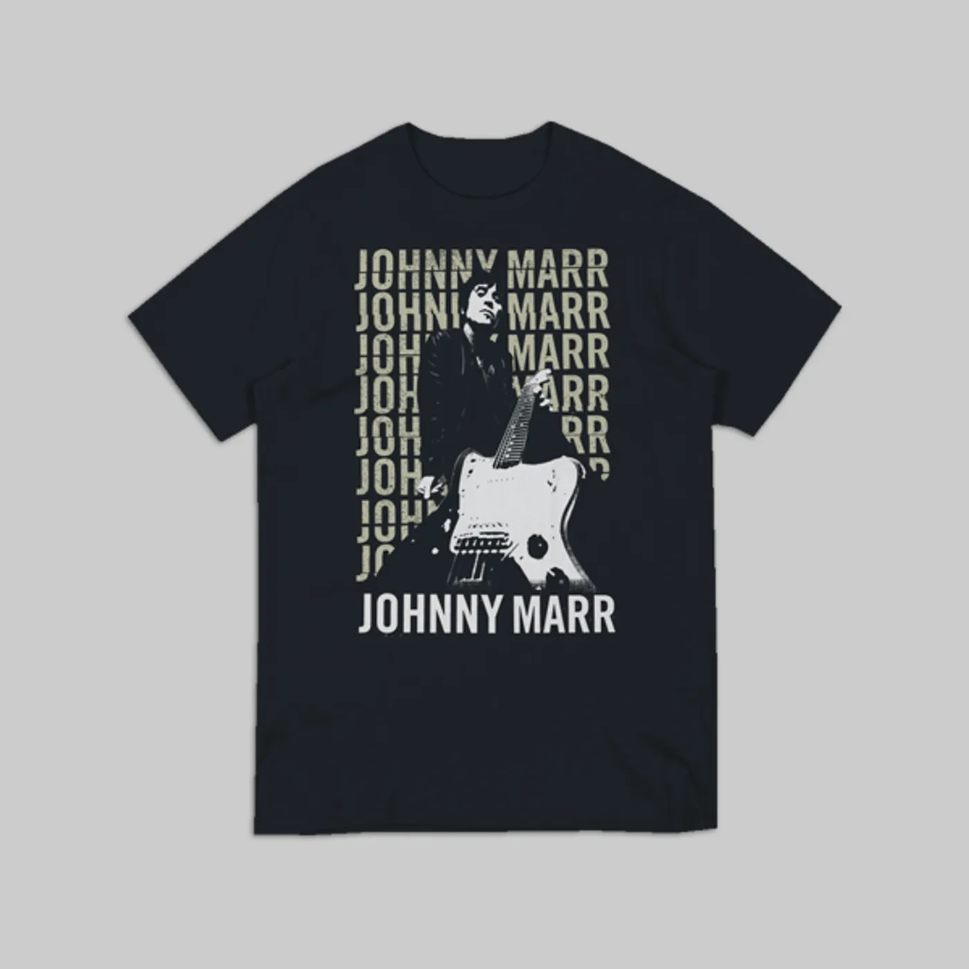 JOHNNY MARR WHITE GUITAR BLACK T-SHIRT