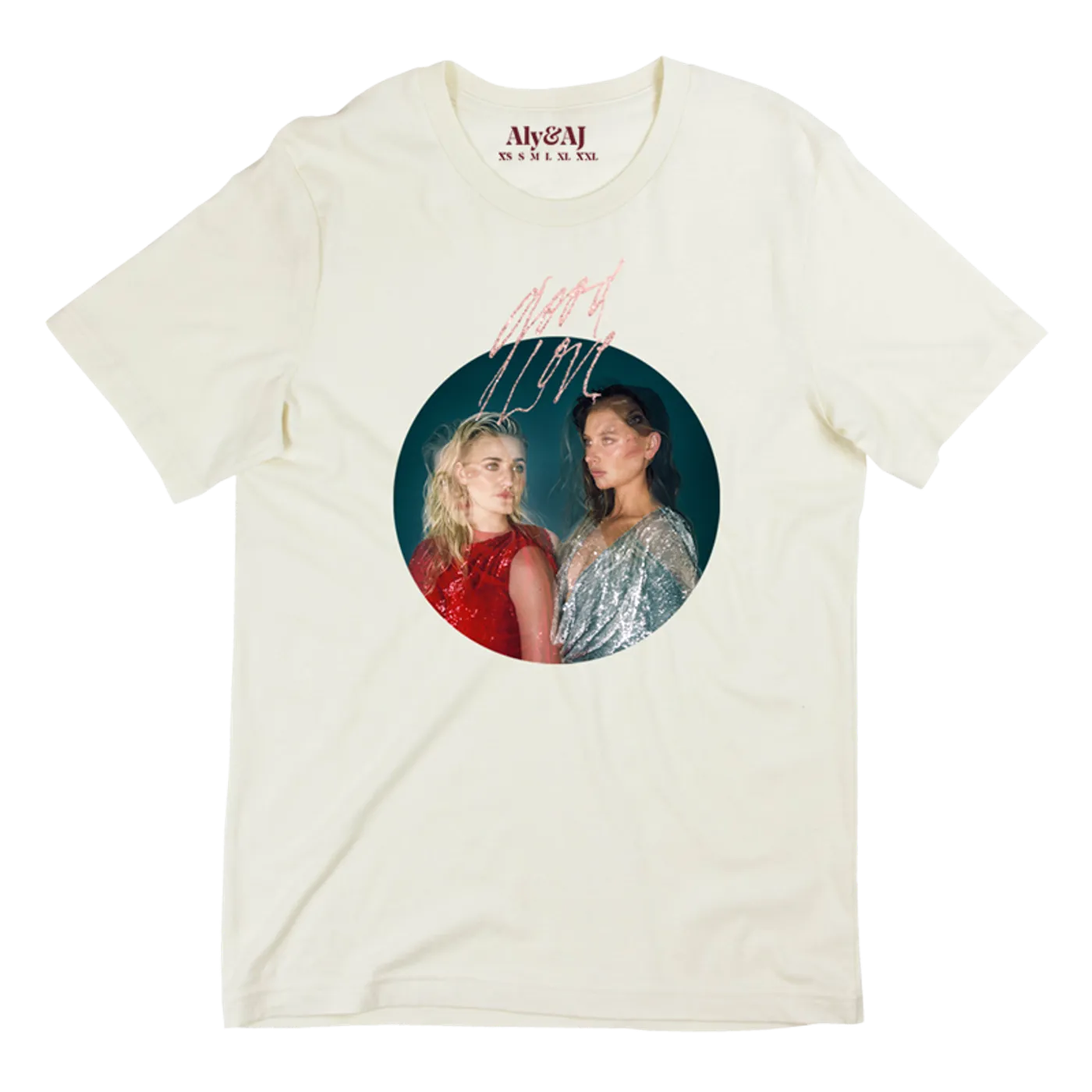 Aly & AJ Good Love Pink Sparkle Single Photo Ivory Tee