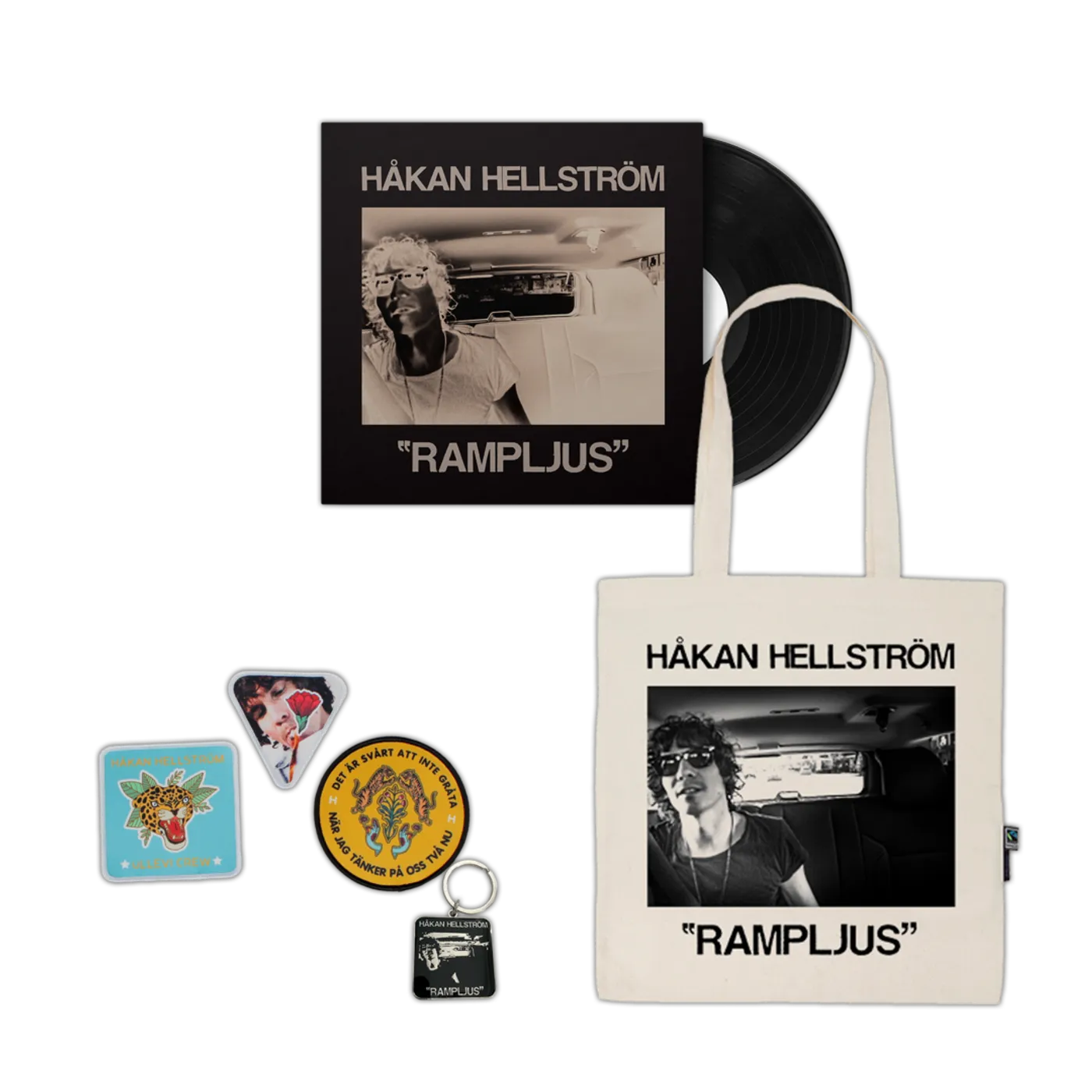 Håkan Hellström "Rampljus" Del 2 Paket - Vinyl + Tygpåse + 3 x Tygmärken + Nyckelring