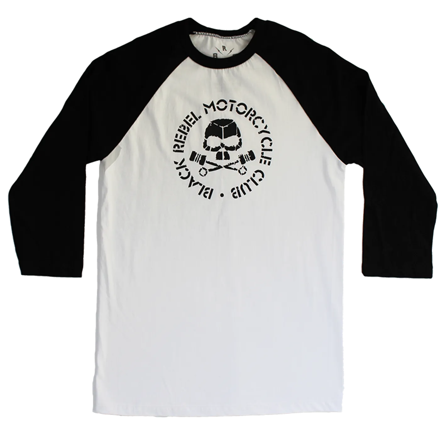 Black Rebel Motorcycle Club B.R.M.C.® SKULL & PISTONS WHITE & BLACK RAGLAN