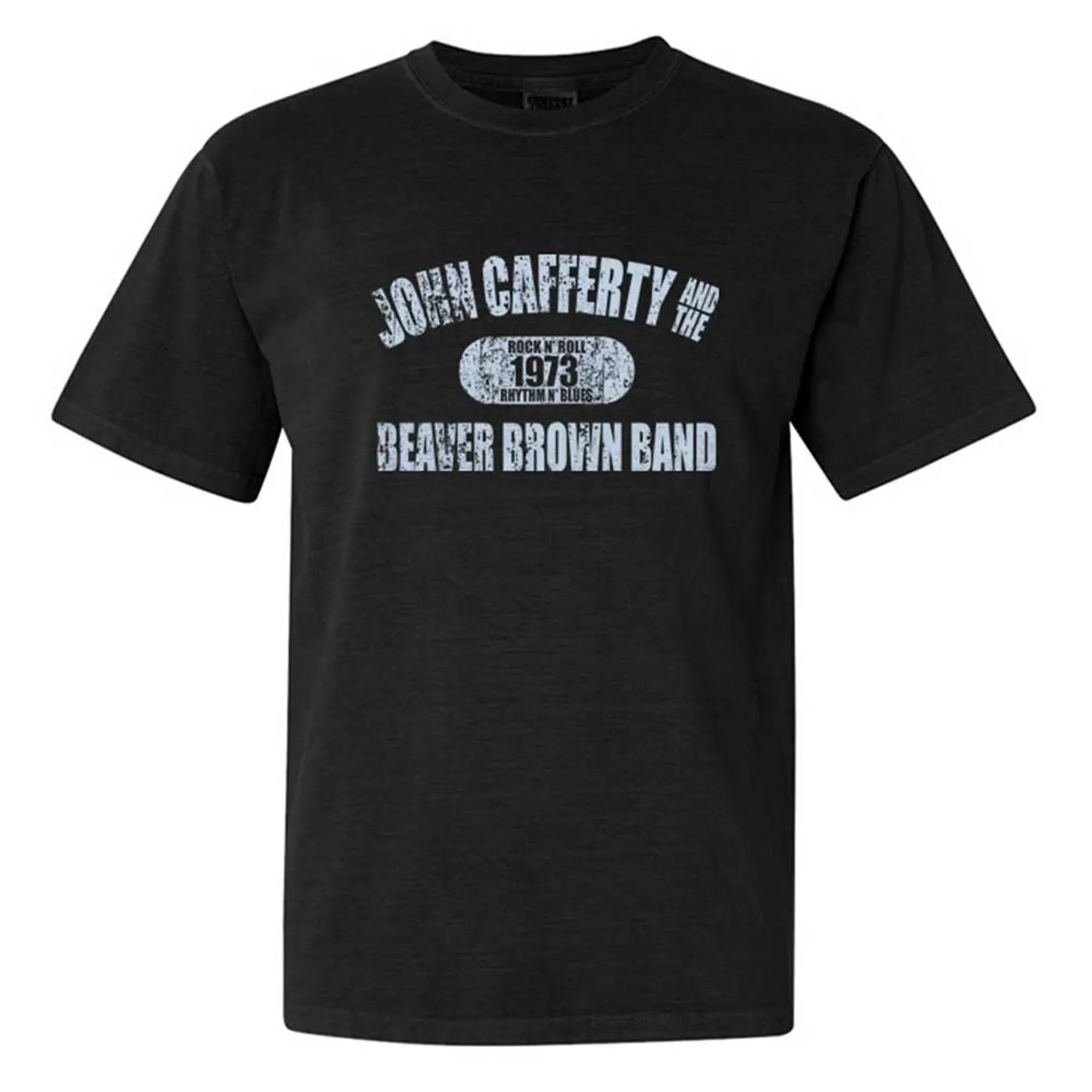 JOHN CAFFERTY Distressed Blue Logo T-Shirt