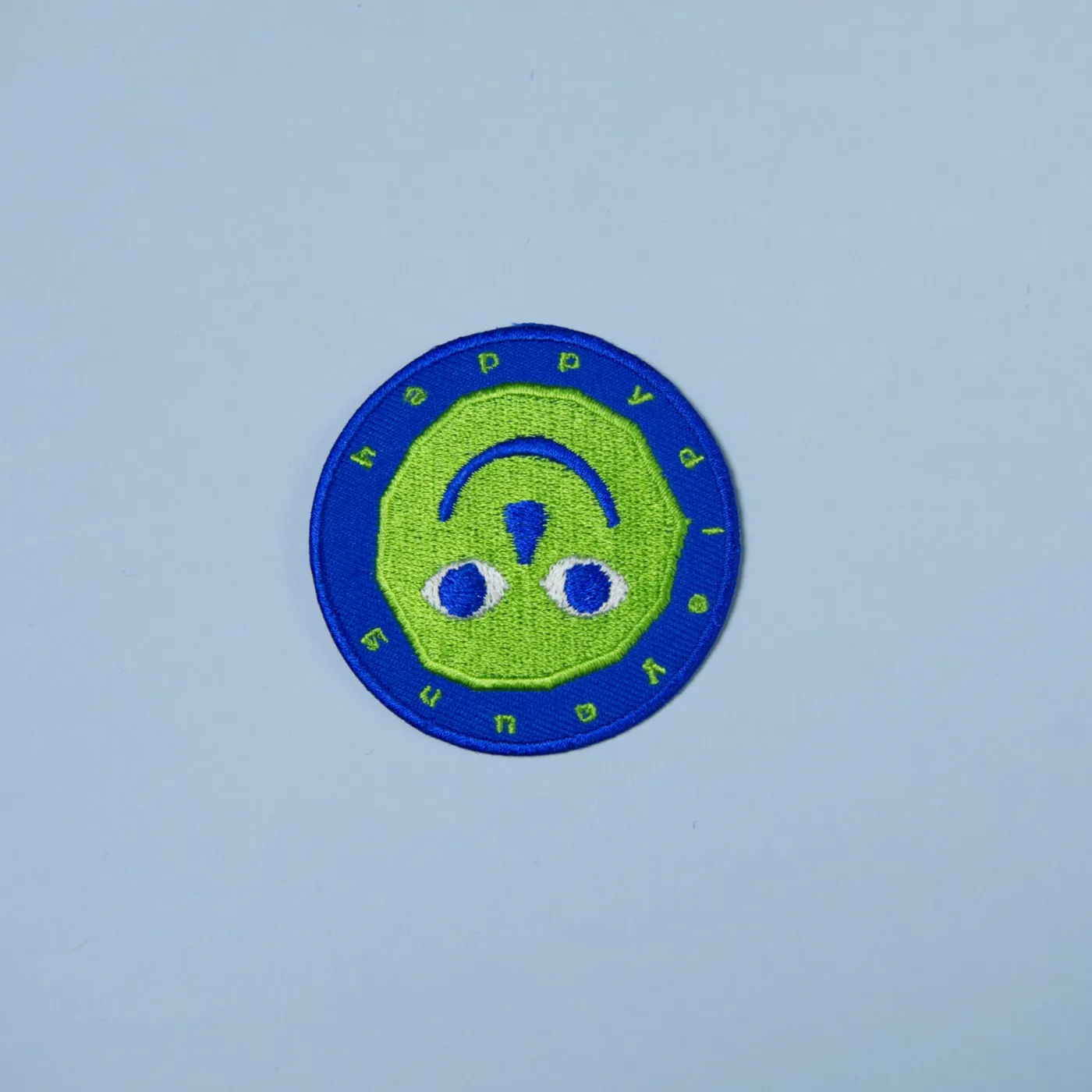 happydieyoung upside down smiley patch