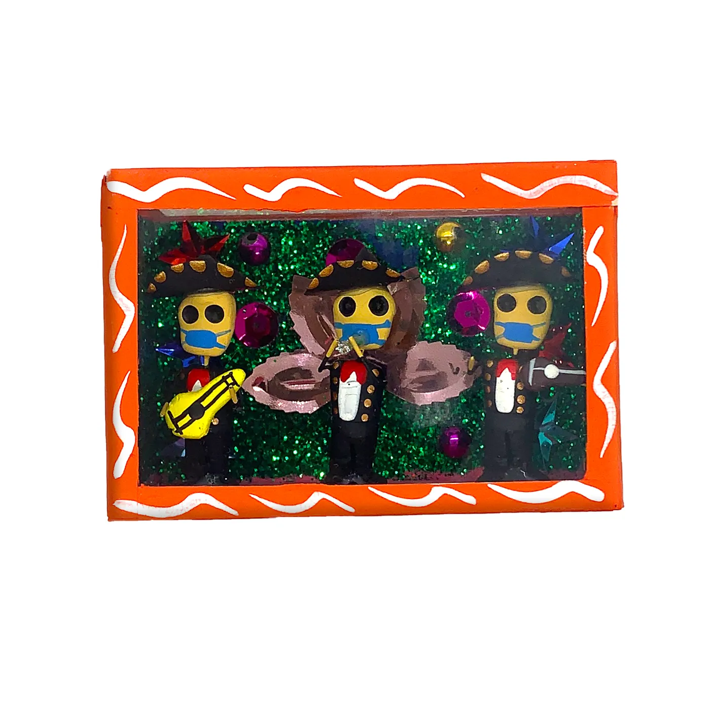 Mariachi Los Tecolotes Handmade Shadow Box Nicho - Tres Mariachi Cubrebocas
