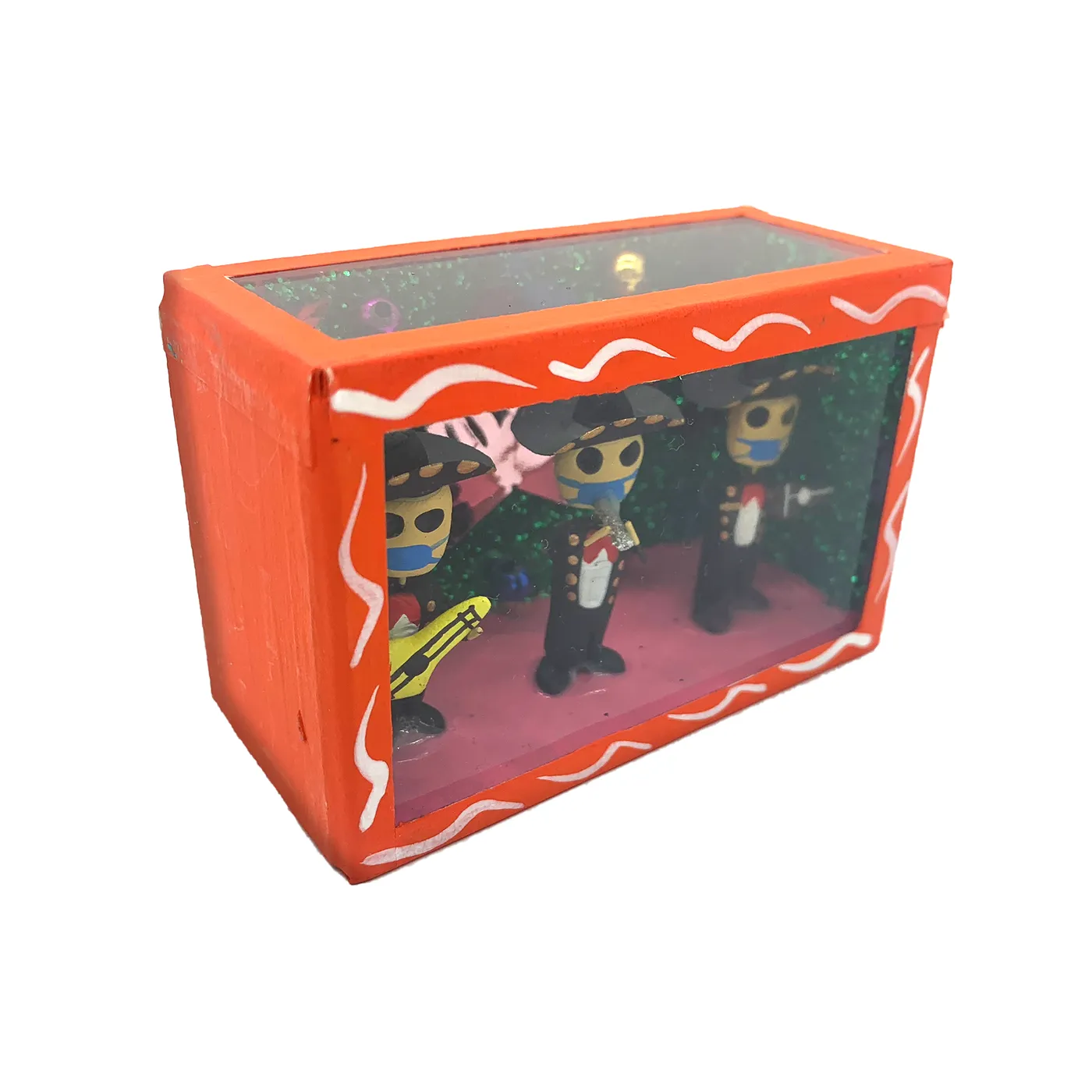 Mariachi Los Tecolotes Handmade Shadow Box Nicho - Tres Mariachi Cubrebocas