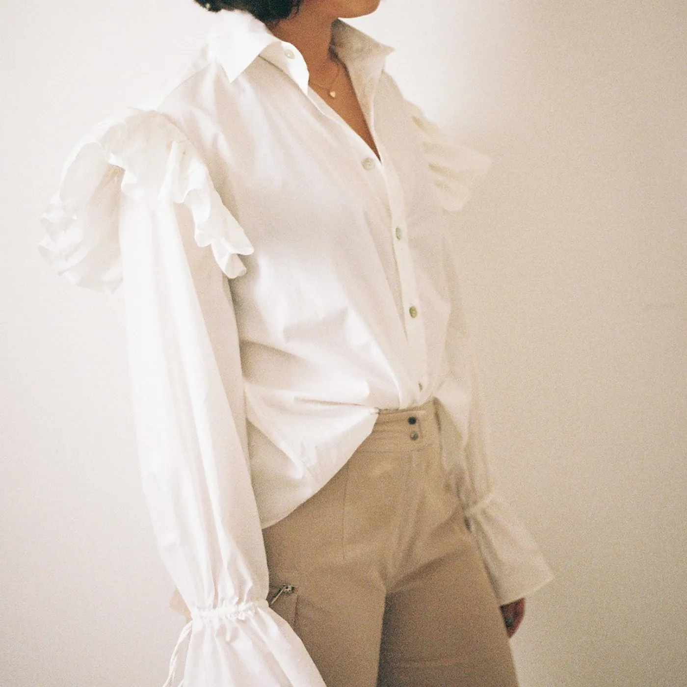 annie hamilton Ruffle Shirt // White