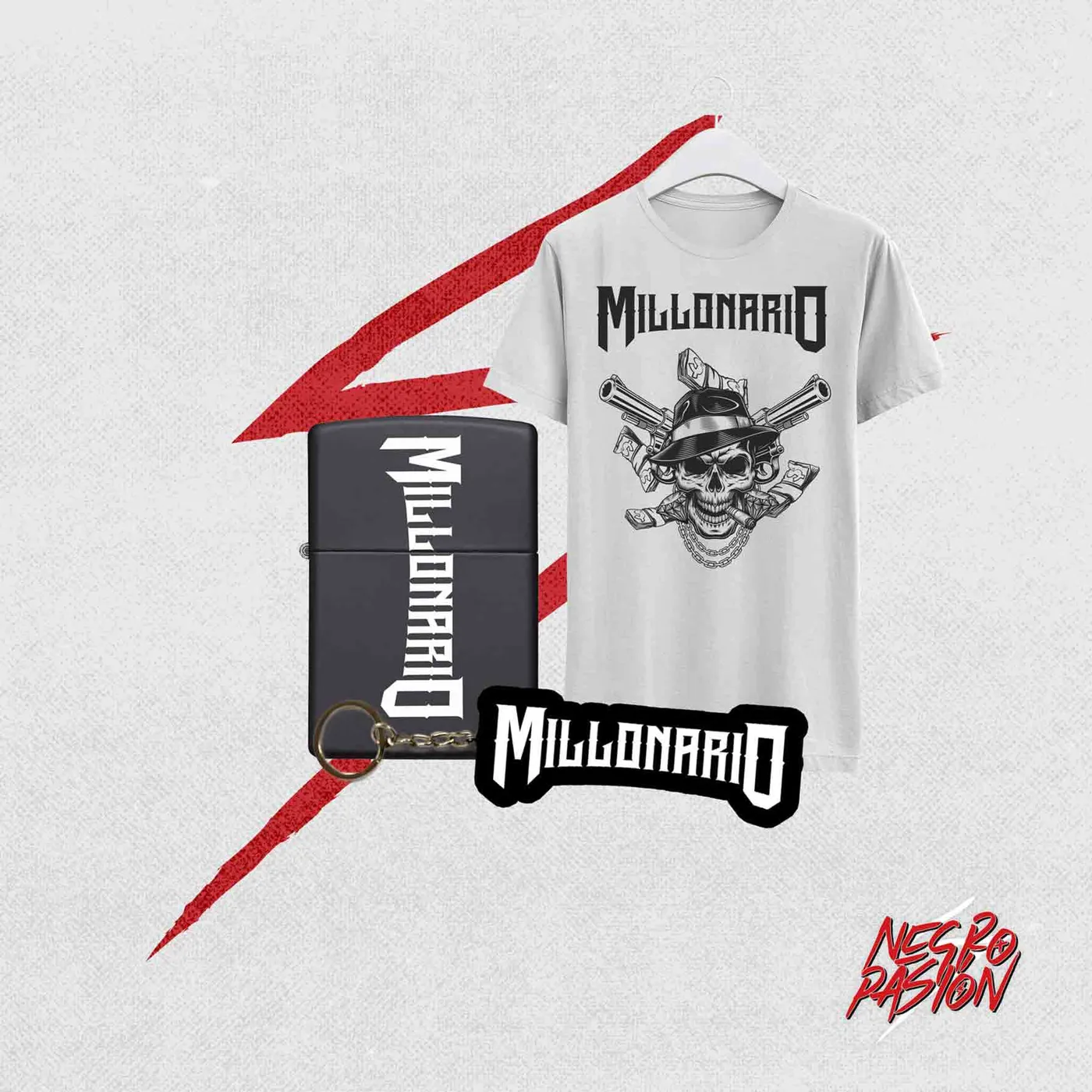 Combo - Millonario - Camiseta + Encendedor + Llavero