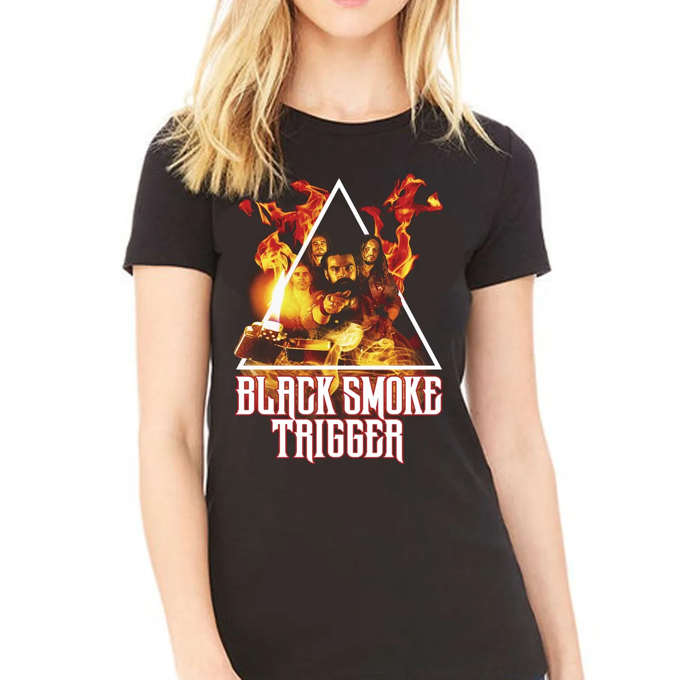 Ladies Black Smoke Trigger Photo Art Shirt