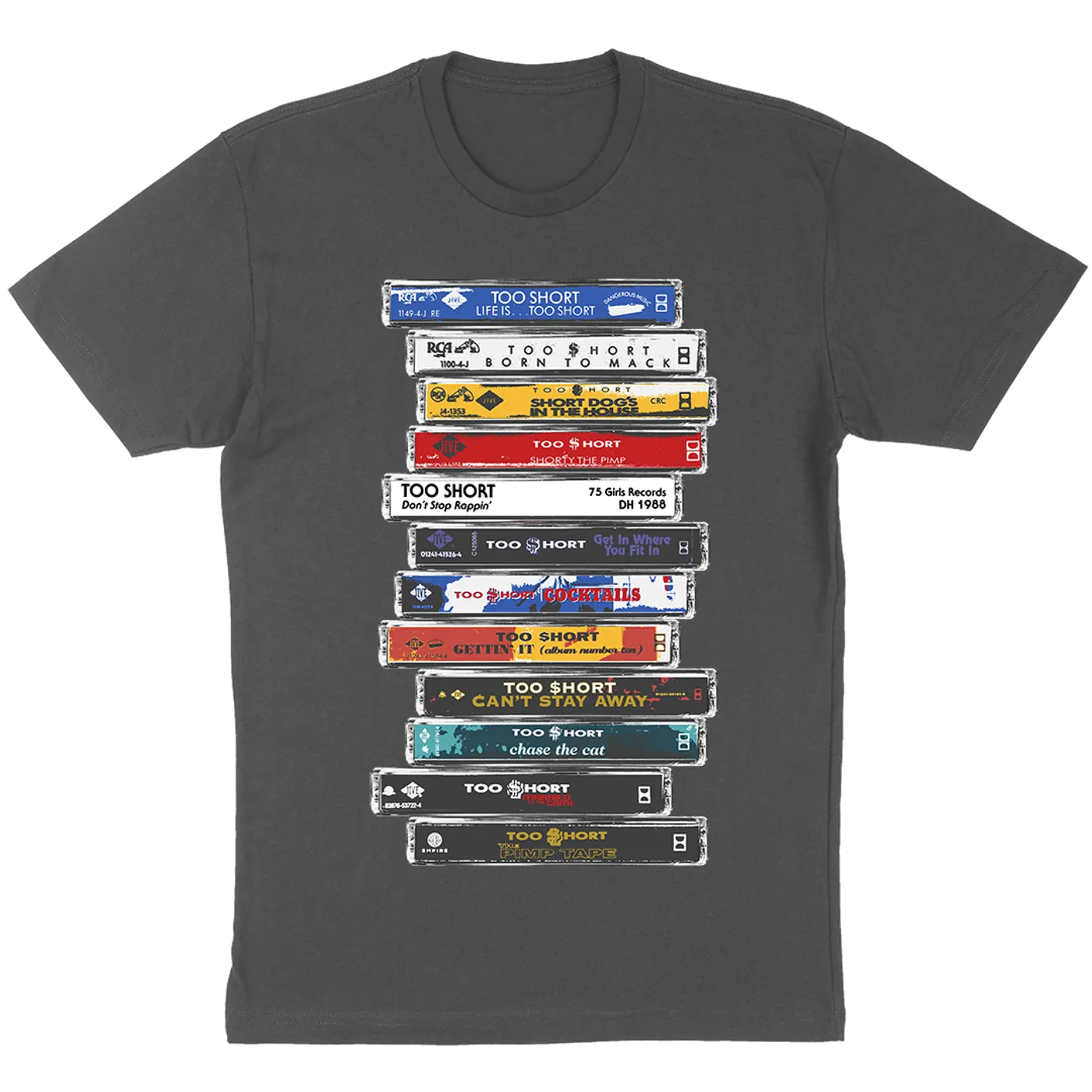 Too $hort "Cassette Stack" T-Shirt in Charcoal Grey