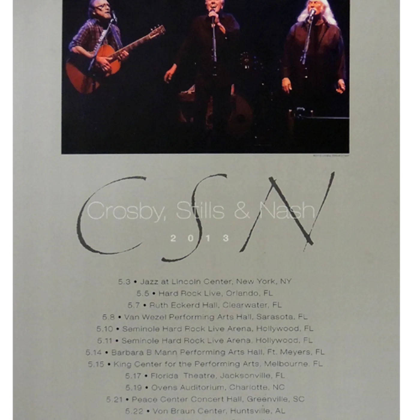 Crosby, Stills & Nash CSN "2013 May Tour" Poster