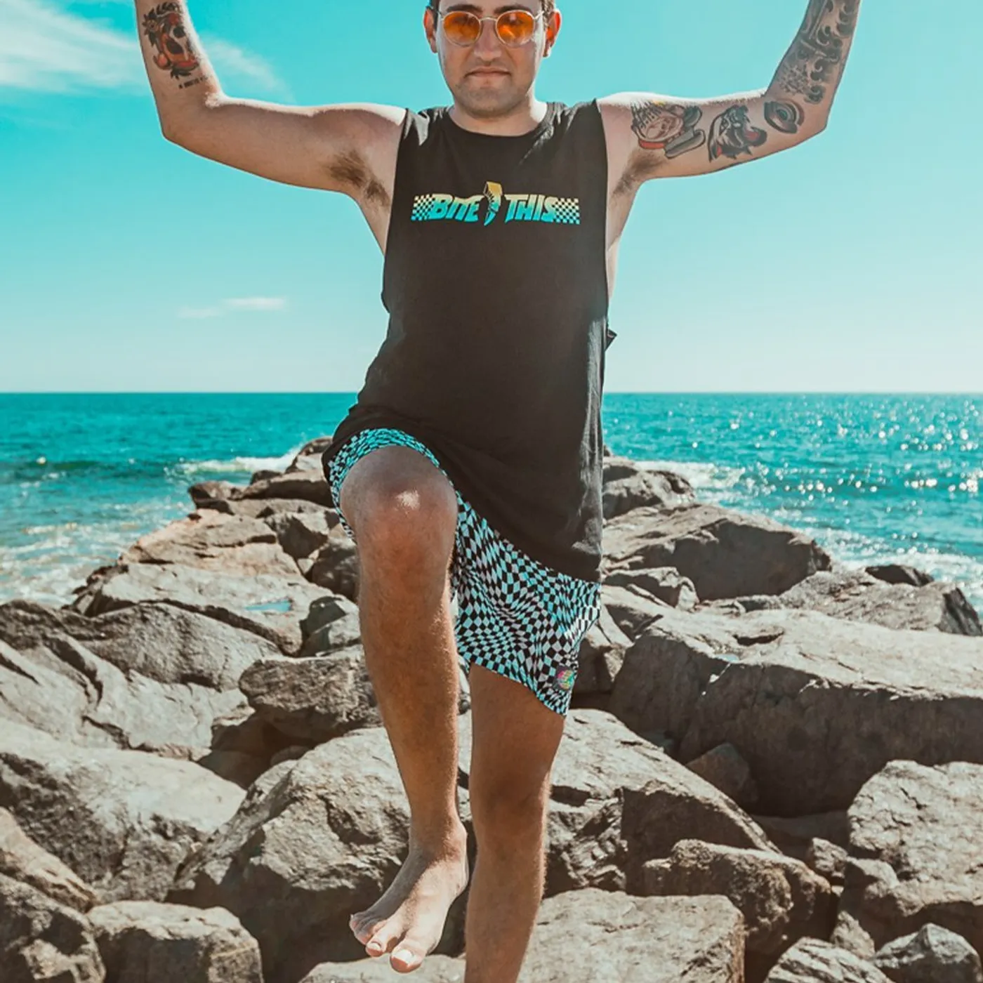 Jauz Checkered Slunks Board Shorts (Black/White)