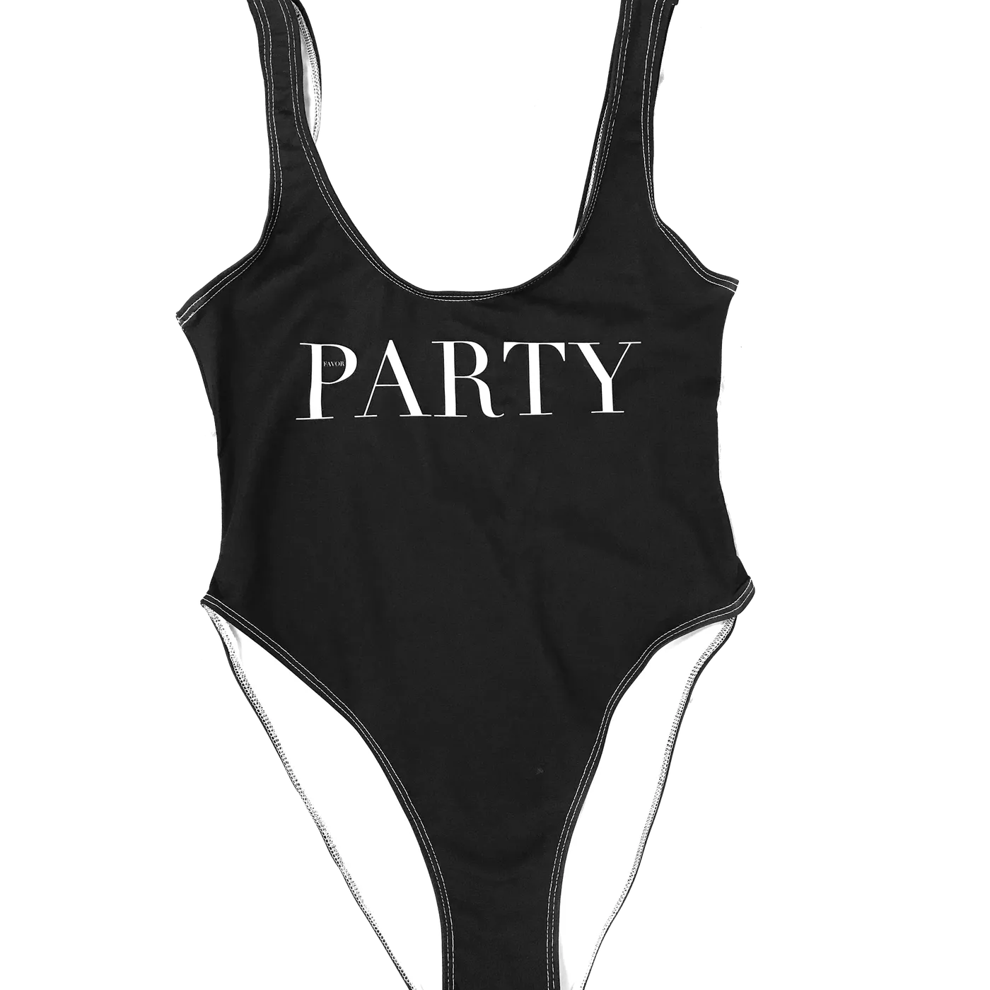 Party Favor FASHION AF PARTY SWIMSUIT - BLACK (High Cut Sides / Low Back)
