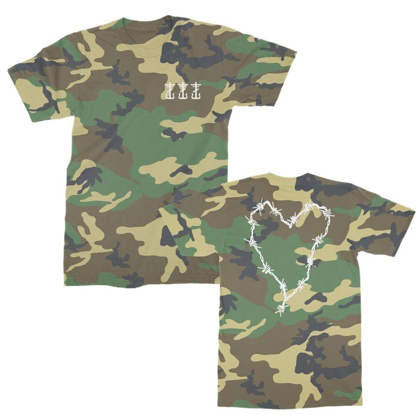 Frank Iero Barbed Wire Heart & Cross T-Shirt (Camo)