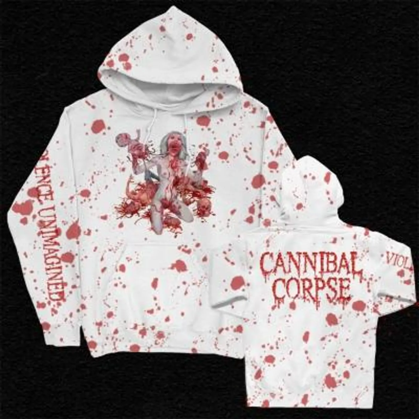 Cannibal Corpse Violence Unimagined Pullover Hoodie (White/Blood Spray Dye)