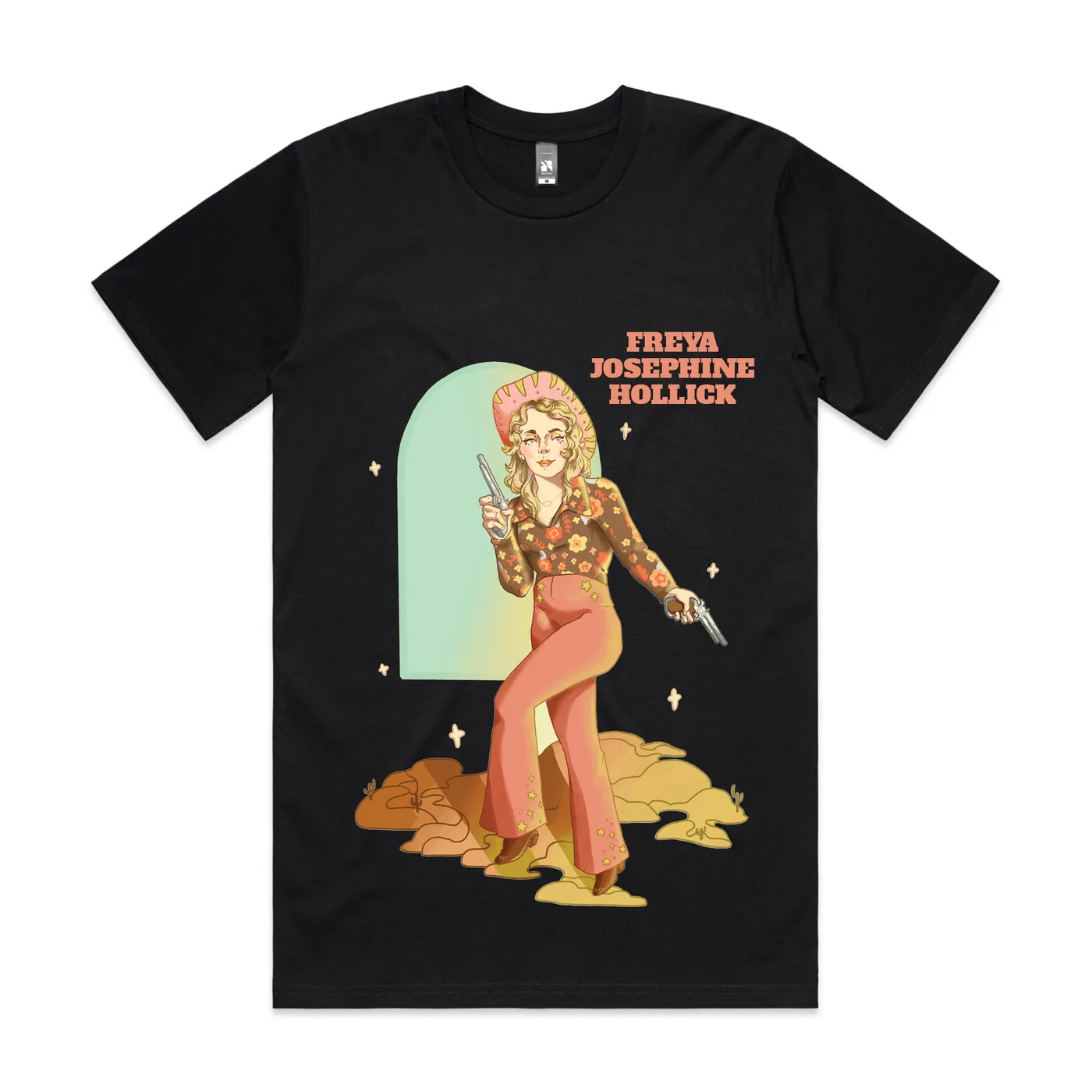 Freya Josephine Hollick 6 Shooter Colour Print T-Shirt (Black)
