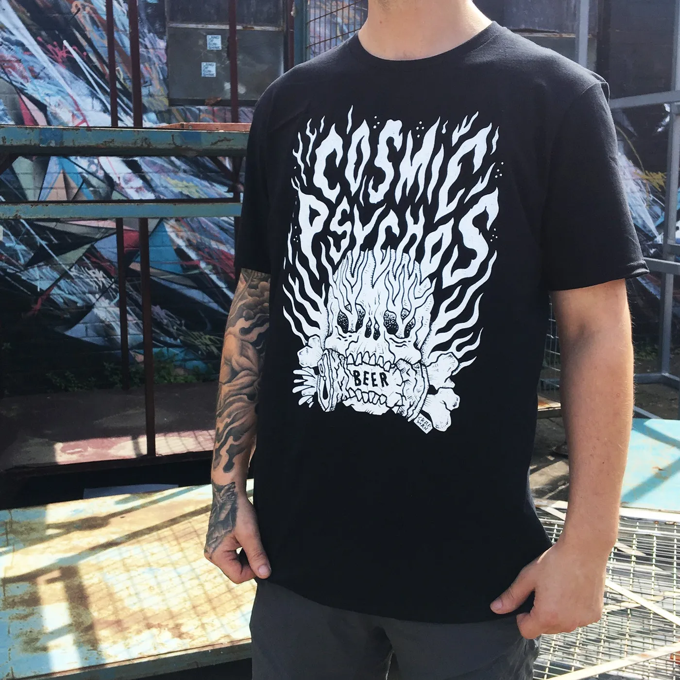 Cosmic Psychos Beer Crusher T-Shirt (Black)