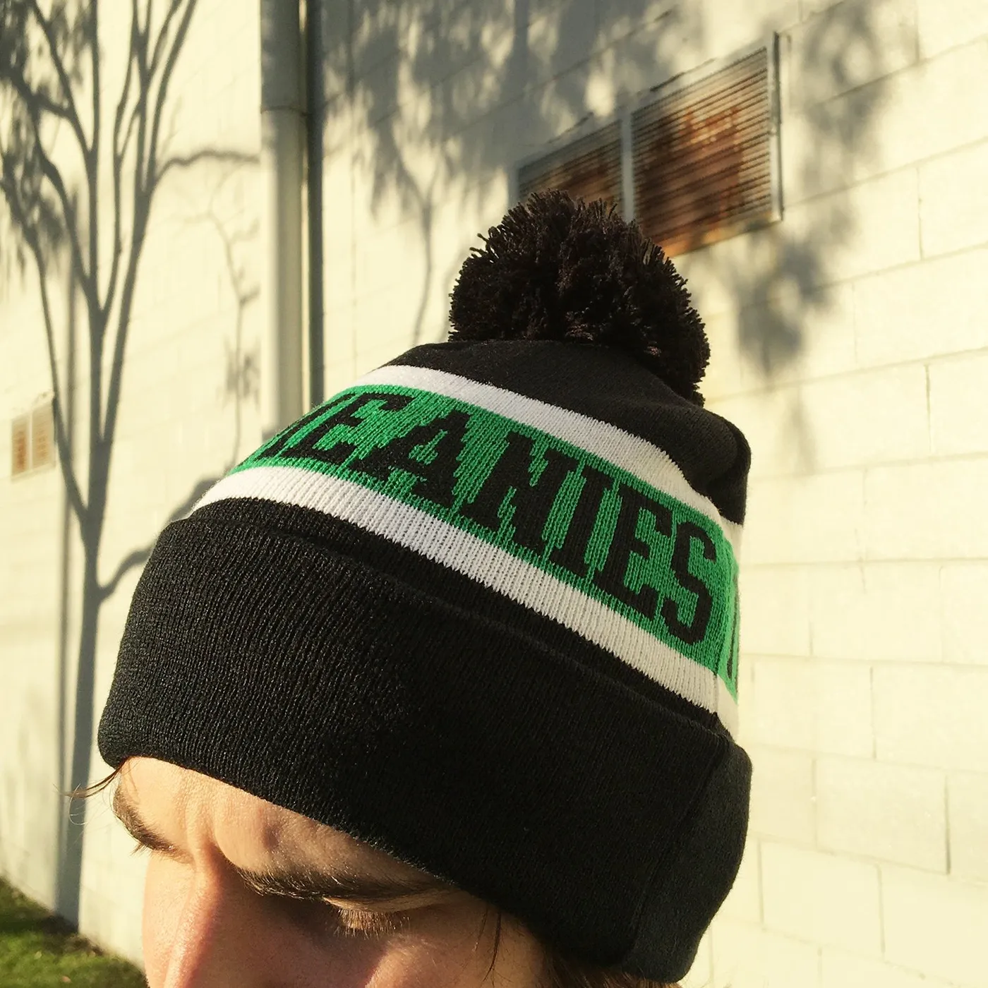 The Meanies Pom Pom Beanie (Green, White & Black)