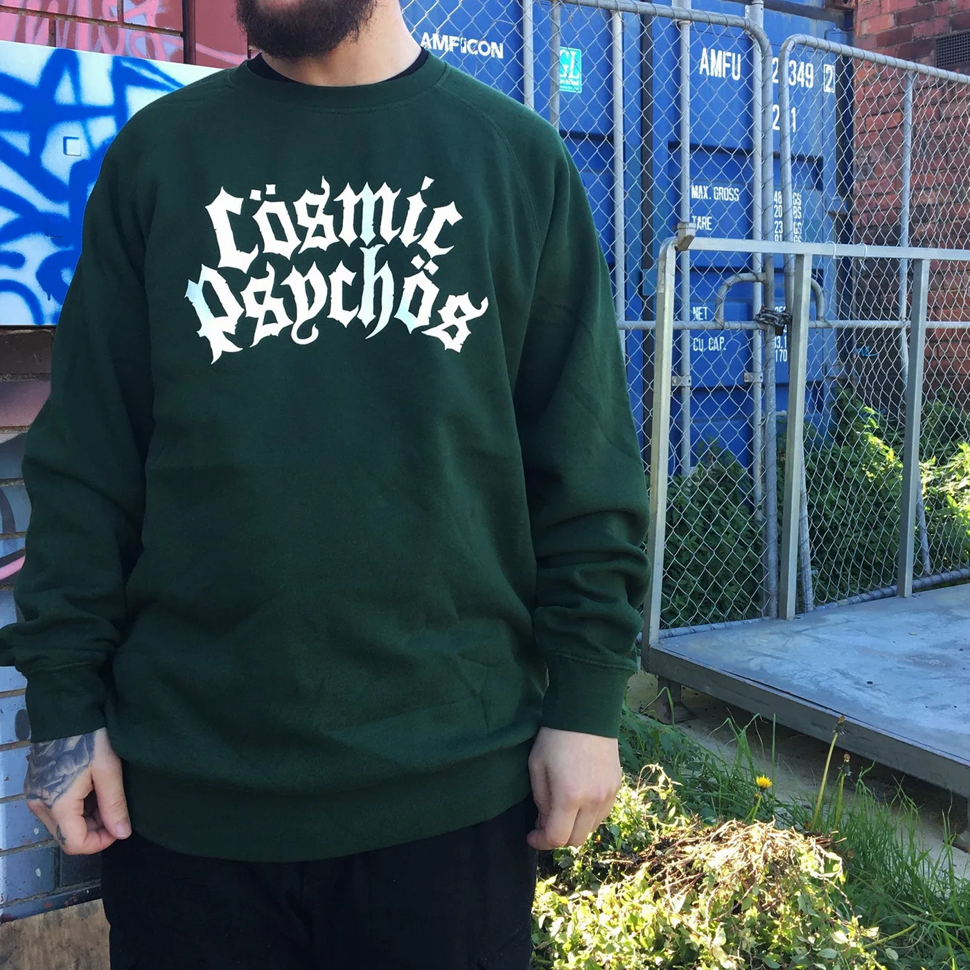Cosmic Psychos Large Metal Logo Crewneck (Forest Green)