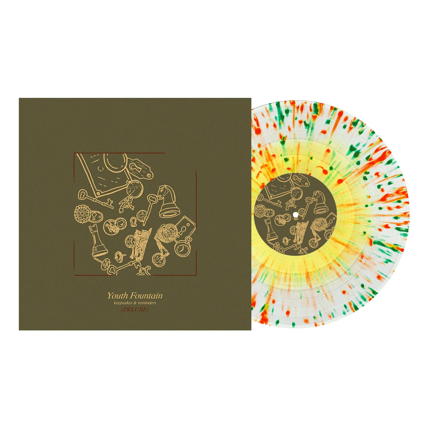 Youth Fountain Keepsakes & Reminders Deluxe 12" Vinyl (Yellow in Clear w/ Olive & Red Splatter)