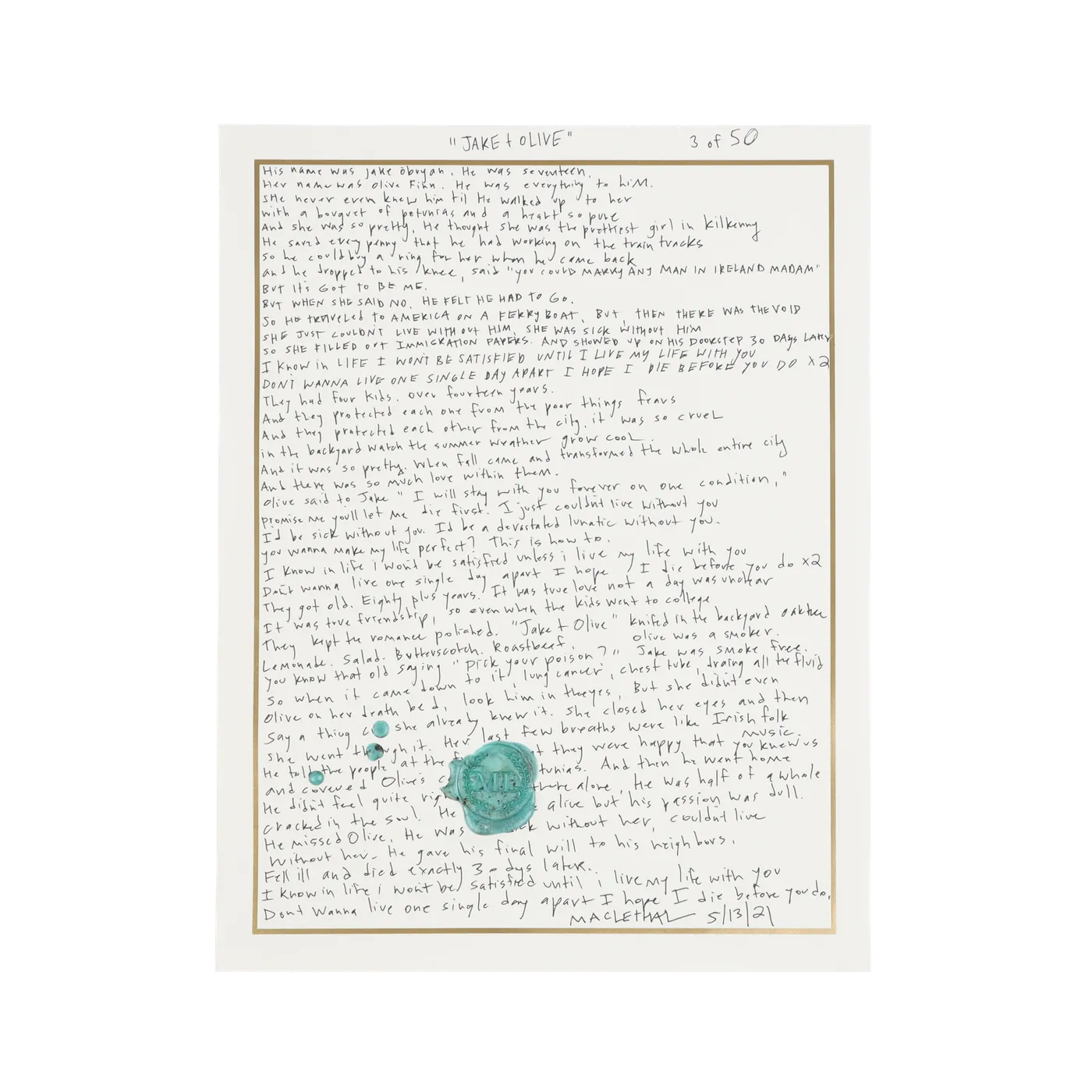 Mac Lethal | Jake + Olive Handwritten Lyric Sheet