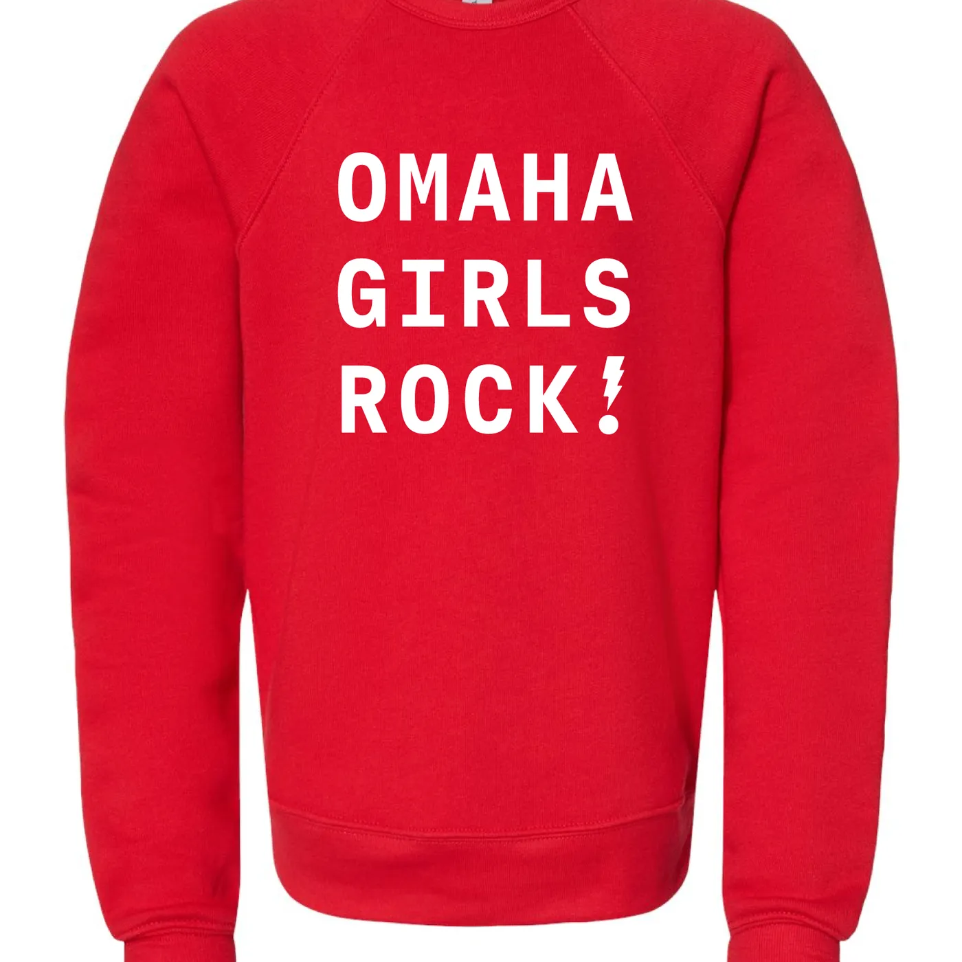 Bright Eyes Omaha Girls Rock | Exclamation Crewneck Sweatshirt - Red