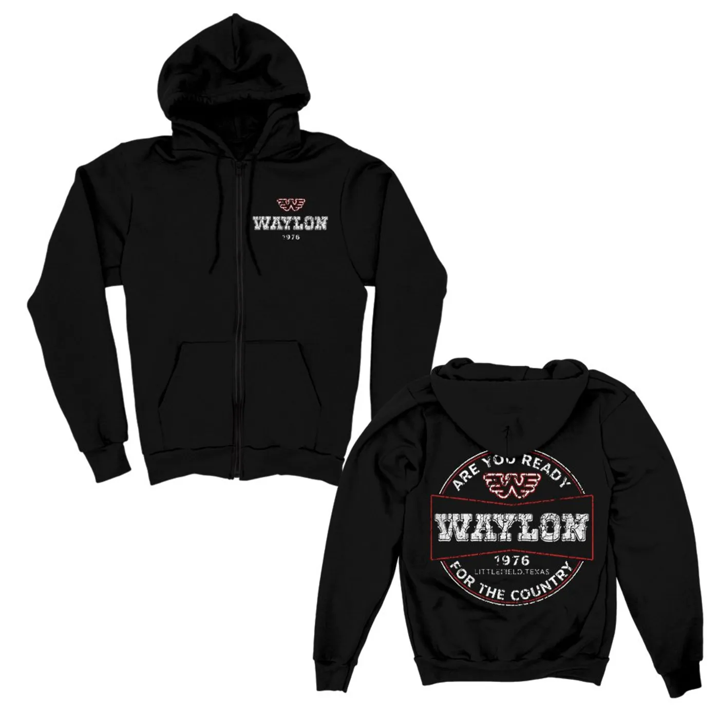 Waylon Jennings Are you Ready Zip Up Hoodie (Black)