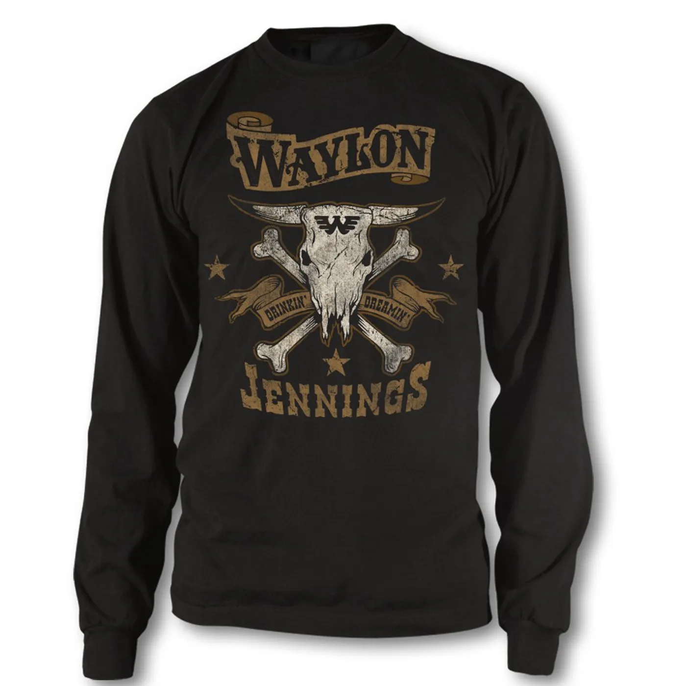 Waylon Jennings Drinkin and Dreamin Long Sleeve Tee (Black)