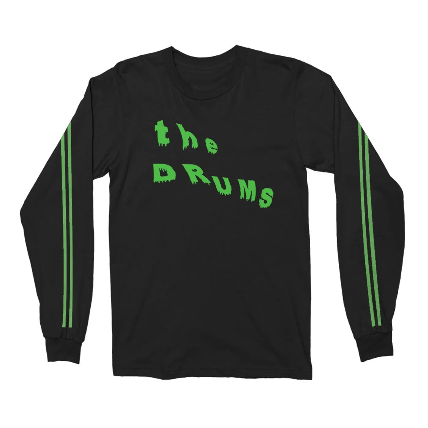 The Drums Slant Neon Green Drip Long Sleeve (Black)