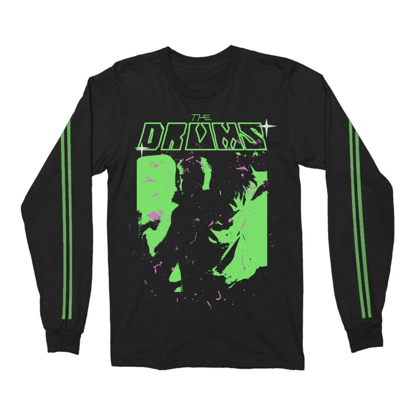 The Drums Neon Green Jonny Vintage Long Sleeve (Black)