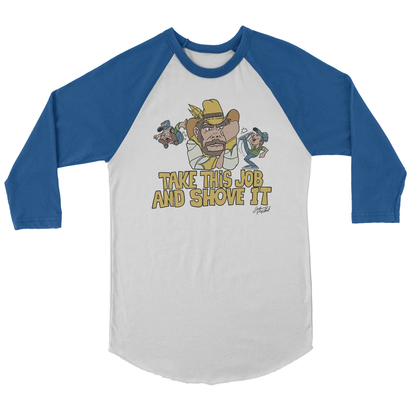 Johnny Paycheck Take This Job Raglan (White/Royal)