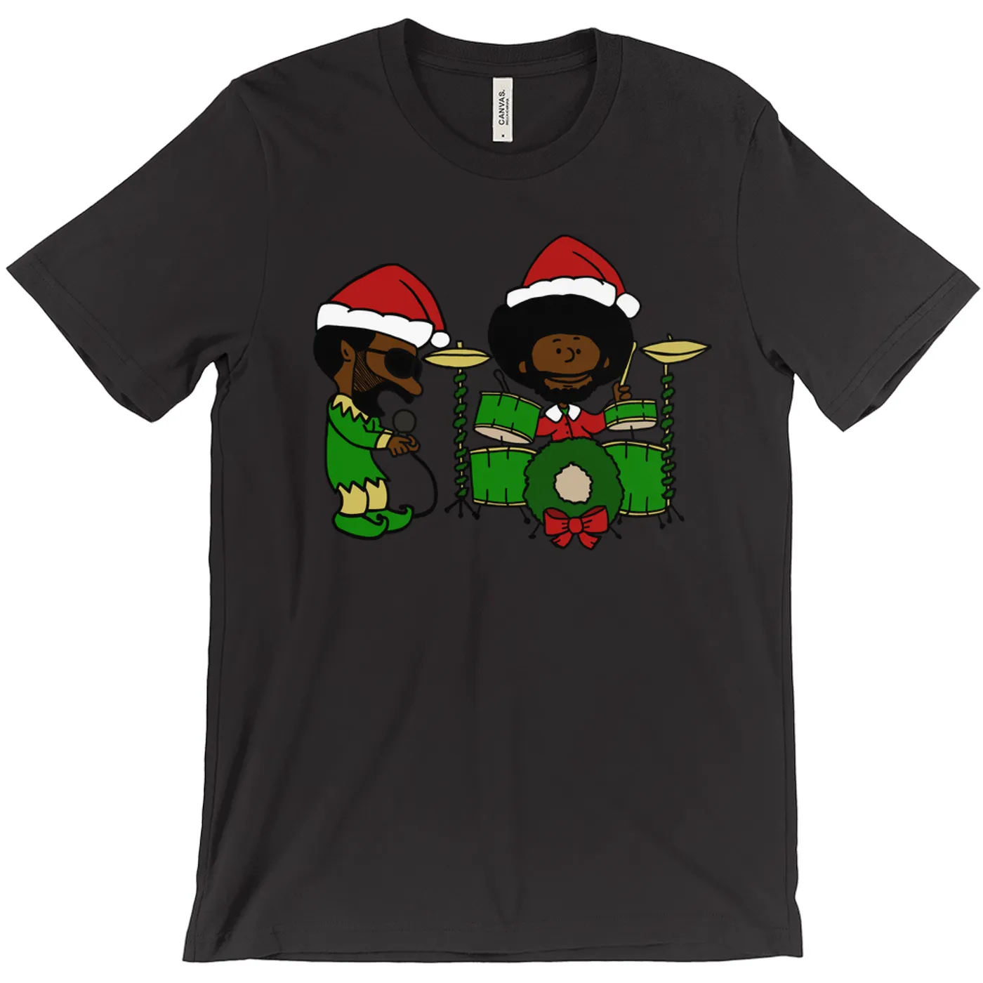 OKAYPLAYER Black Thought and Questlove as Elf and Santa Christmas T-Shirt