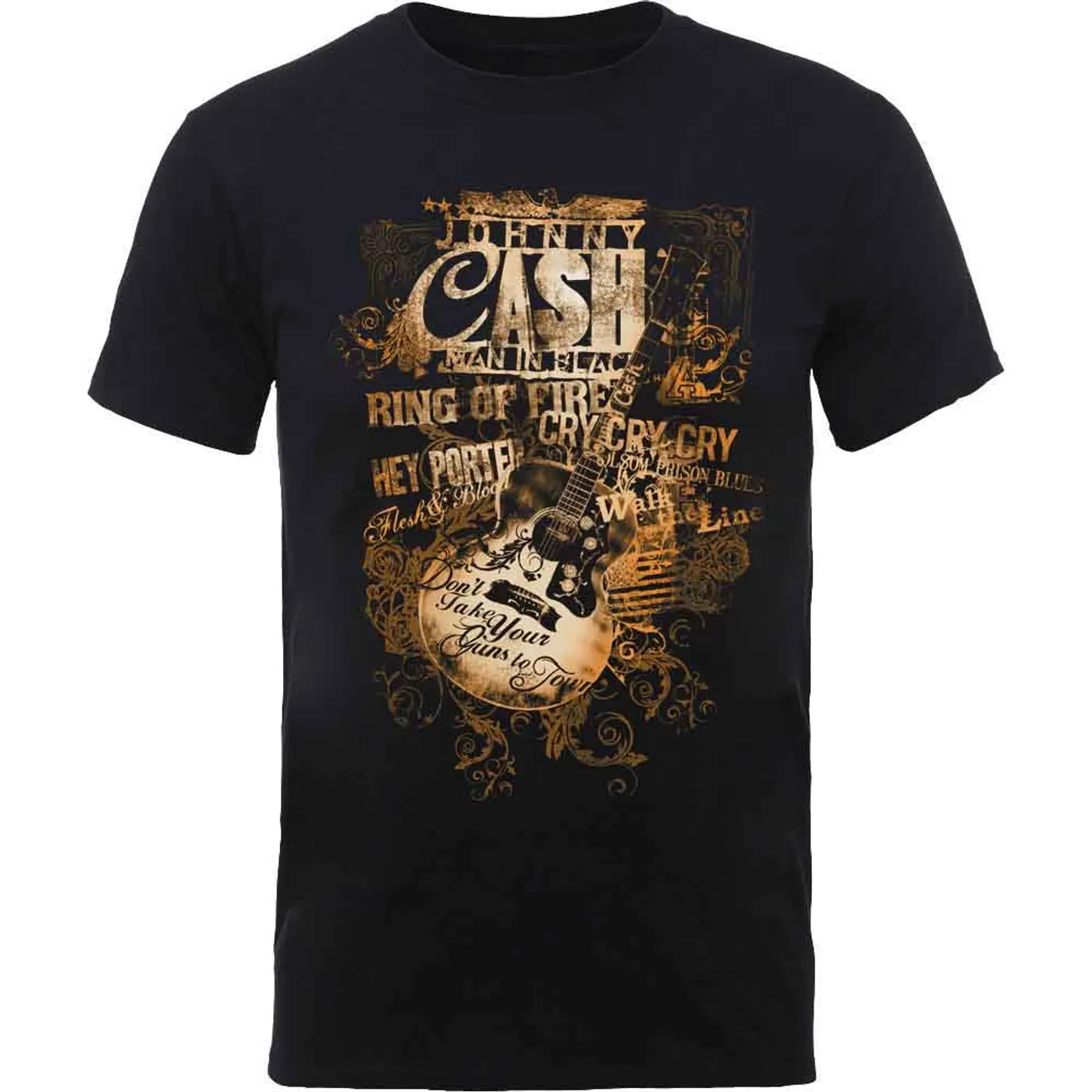 Johnny Cash T Shirt - Guitar Song Titles