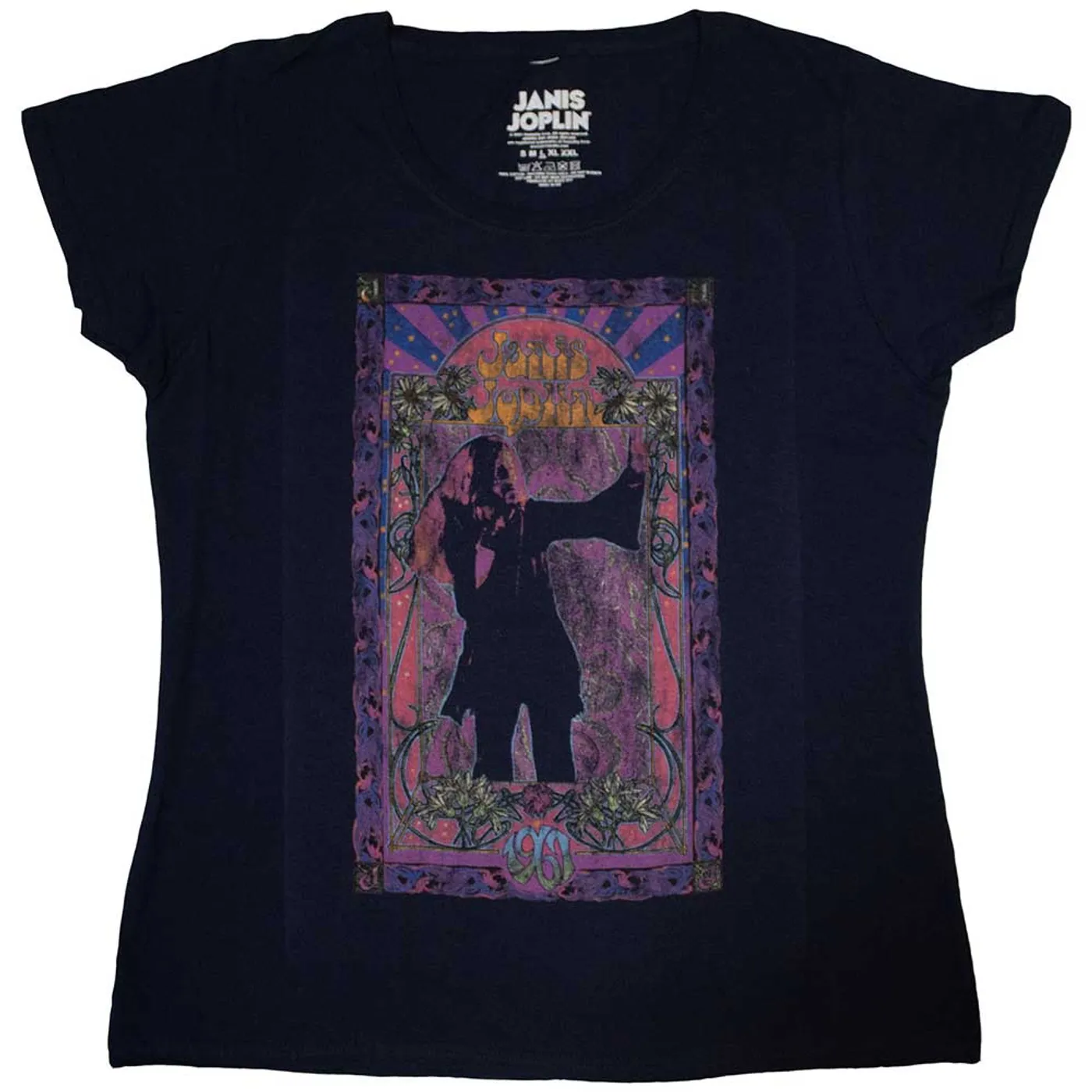 Janis Joplin Woman's T Shirt - Paisley & Flowers Frame