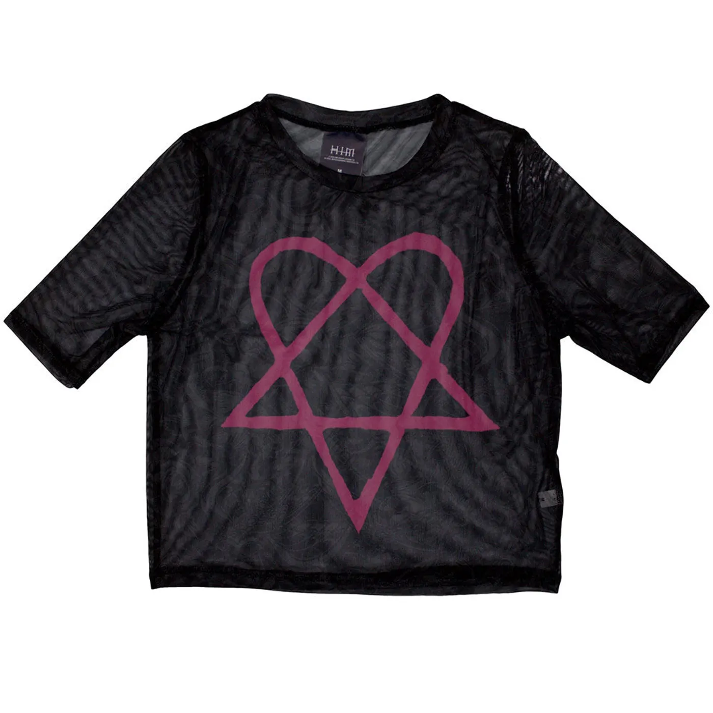 HIM Women's Mesh Short Sleeve Crop Top - Pink Heartagram