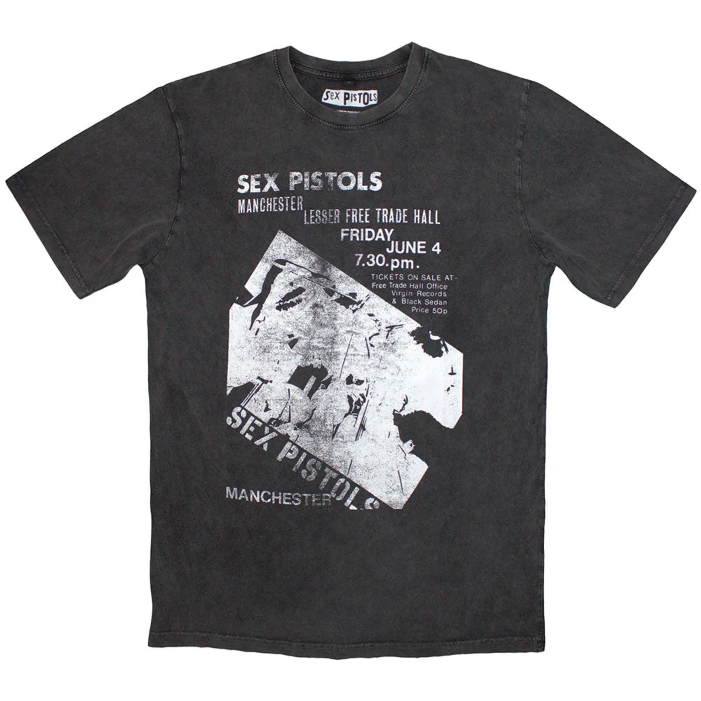 Sex Pistols T Shirt - Manchester Flyer Stone Wash