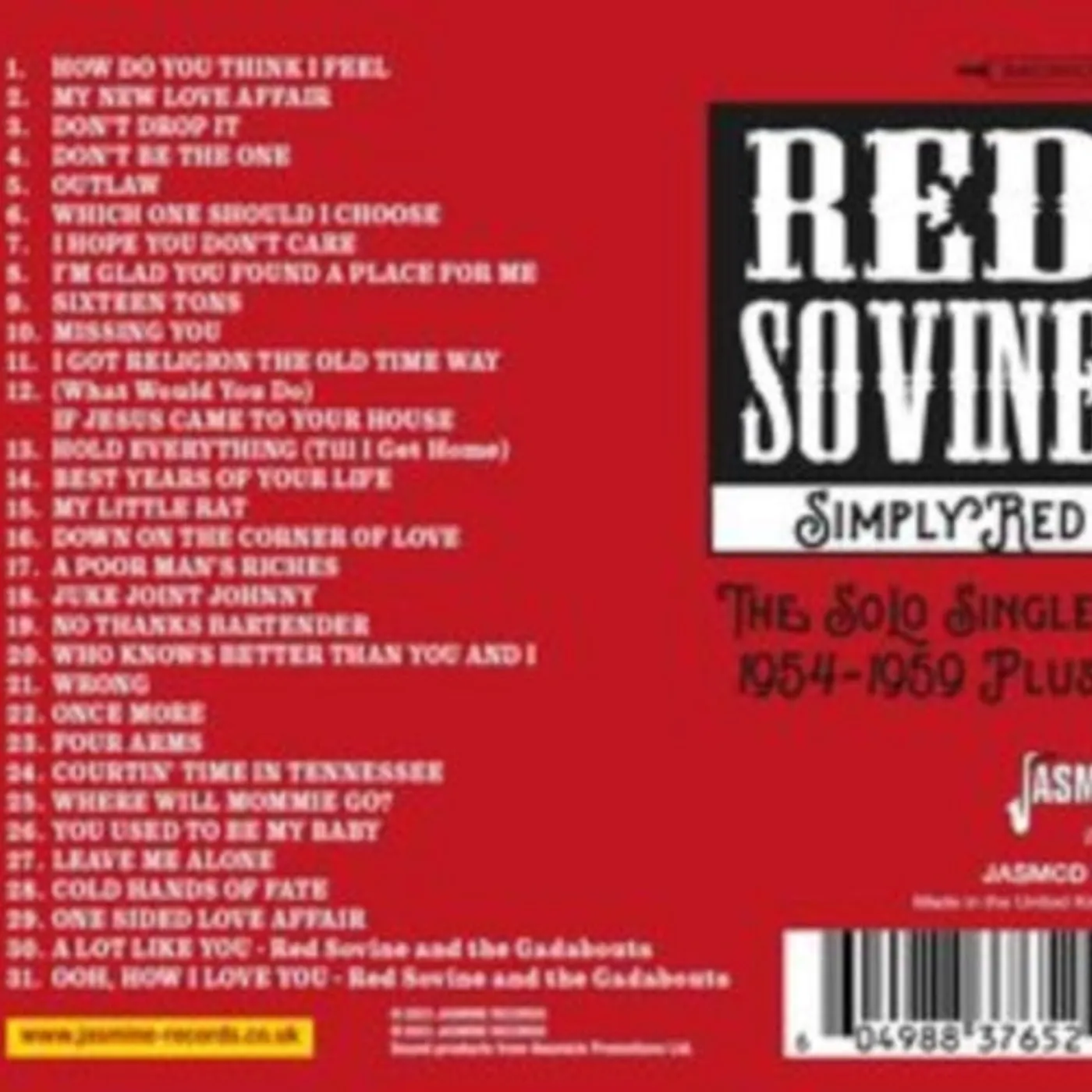 Red Sovine CD - Simply Red - The Solo Singles 1954-59 Plus!