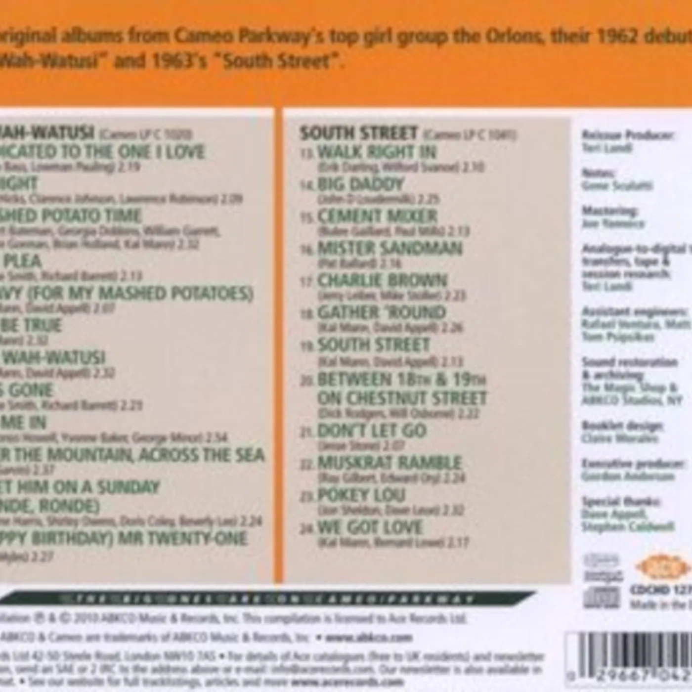 The Orlons CD - The Wah-Watusi / South Street