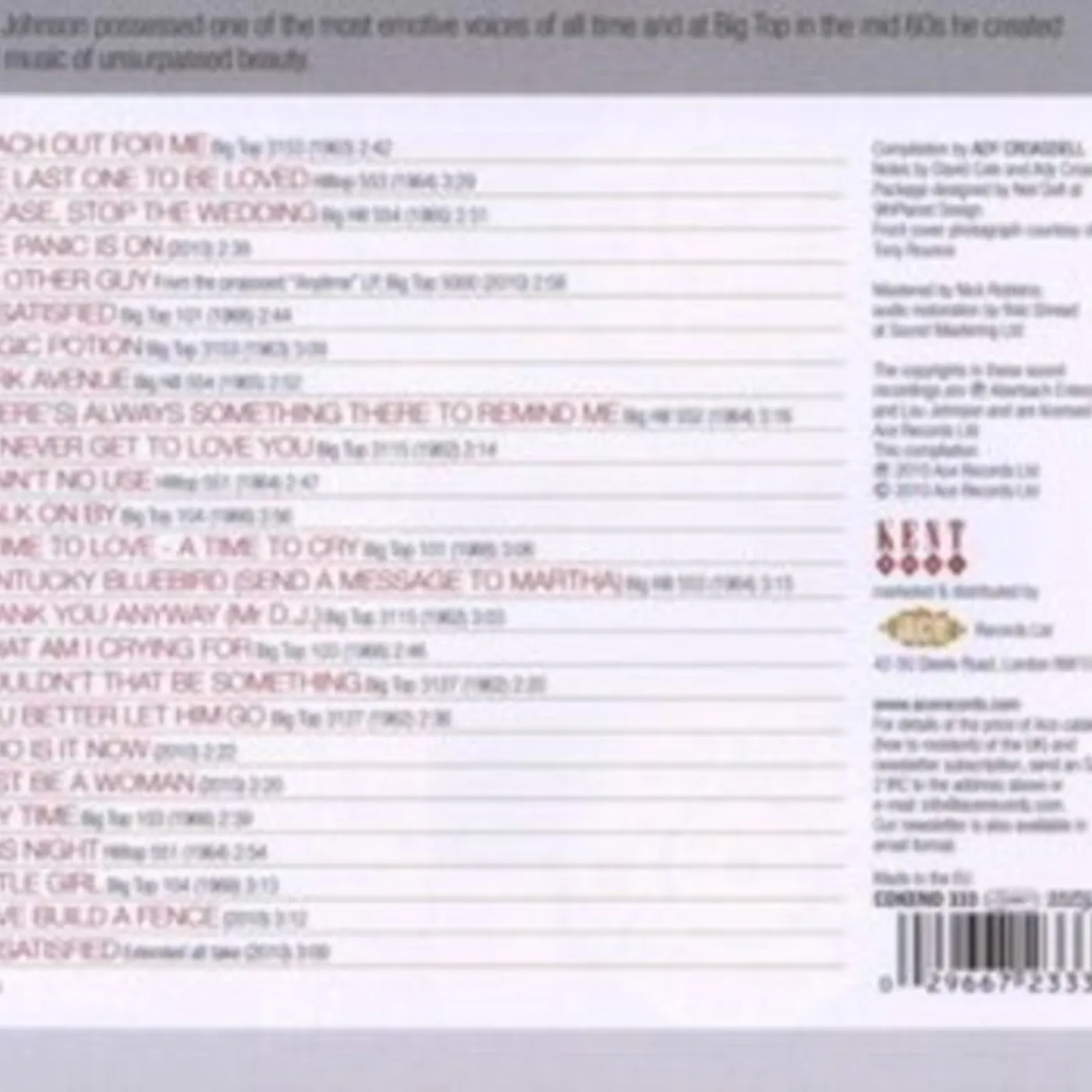 Lou Johnson CD - Incomparable Soul Vocalist