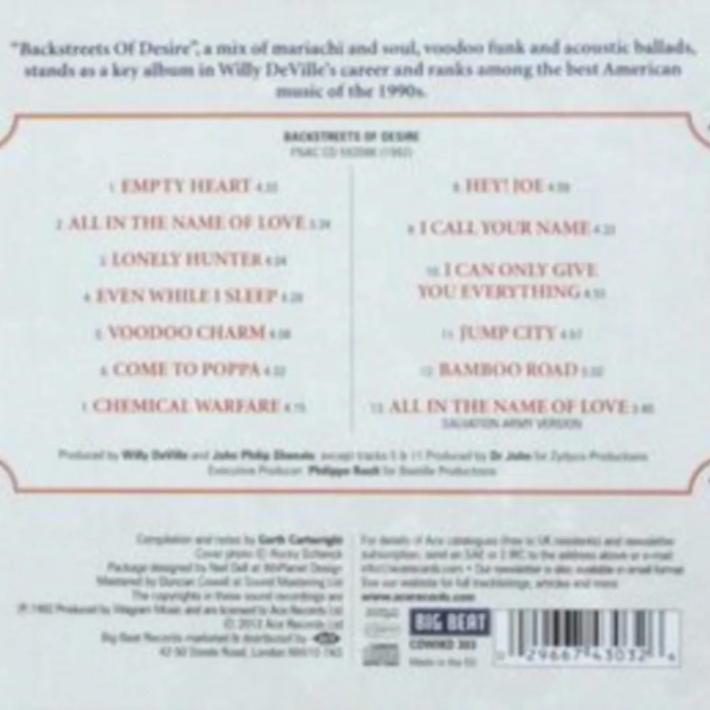 Willy Deville CD - Backstreets Of Desire