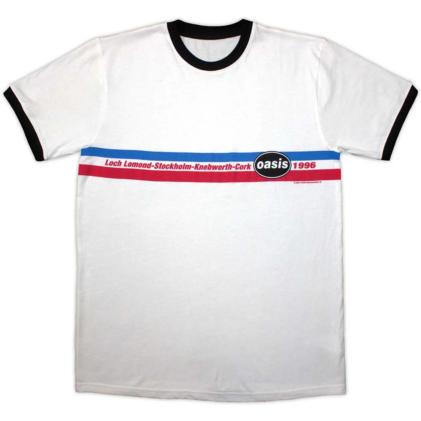 Oasis White T Shirt - 1996 Tour Horizontal Stripes Ringer