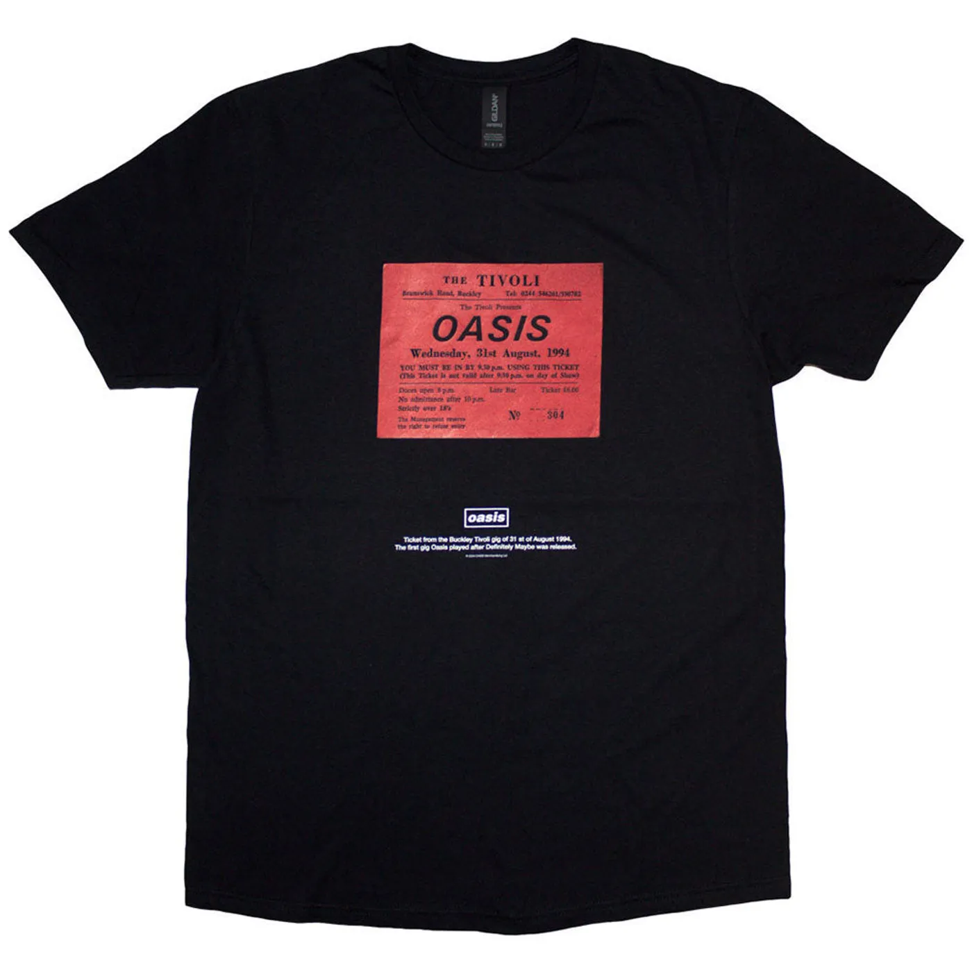 Oasis T Shirt - Definitely Maybe Ticket Stub