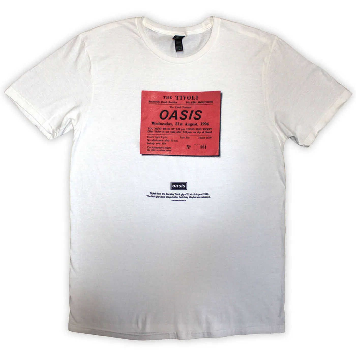 Oasis White T Shirt - Definitely Maybe Ticket Stub