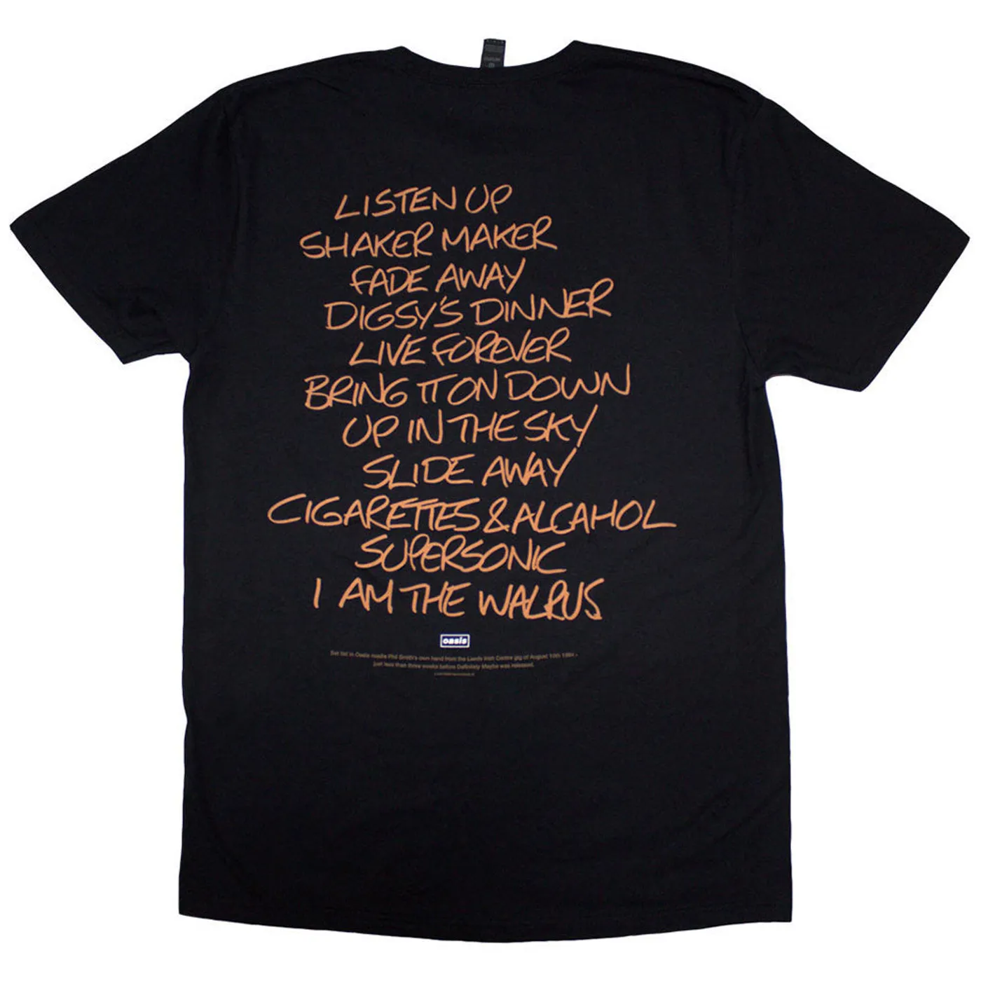 Oasis T Shirt - Definitely Maybe AAA Setlist
