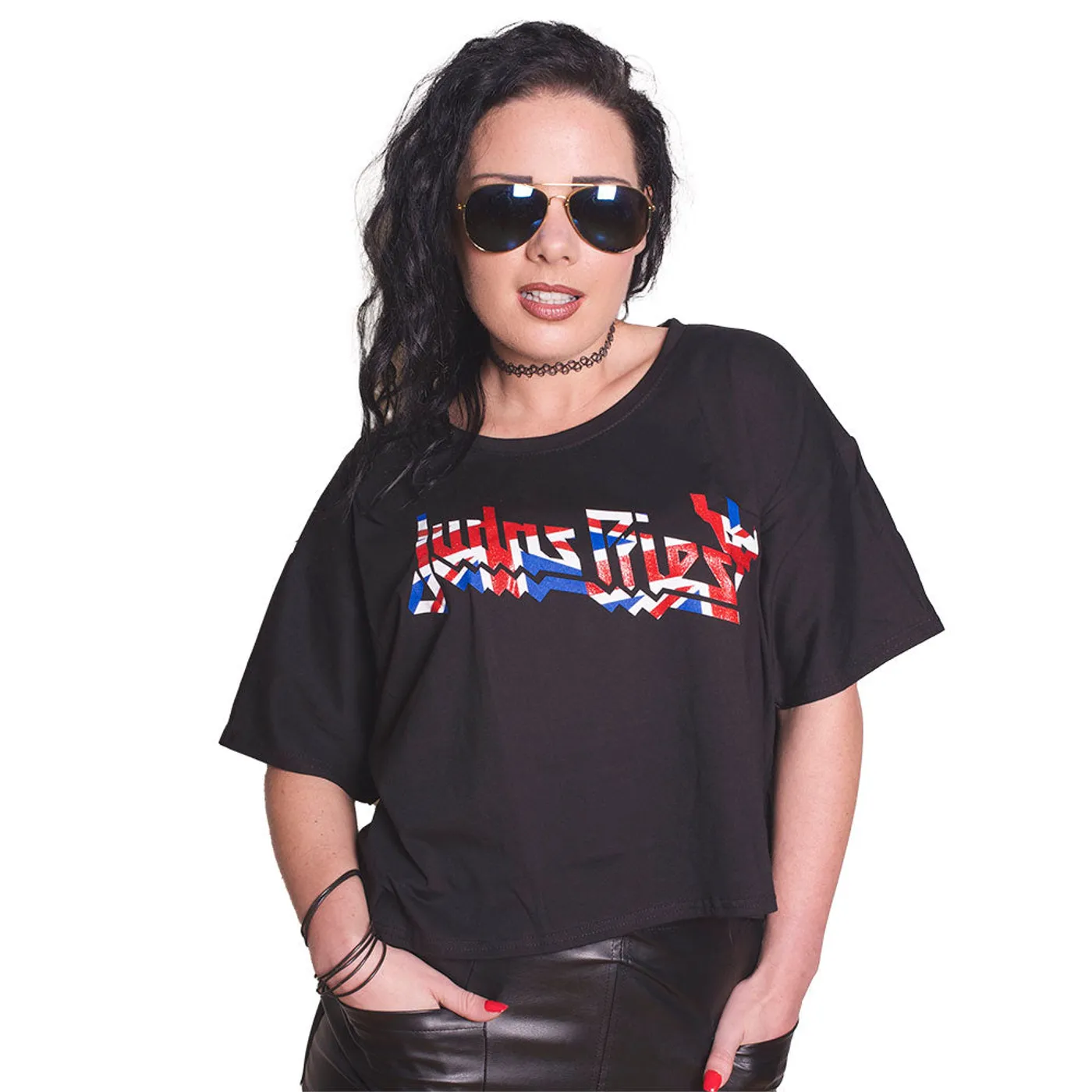 Judas Priest Women's T Shirt - Union Glitter Print Boxy