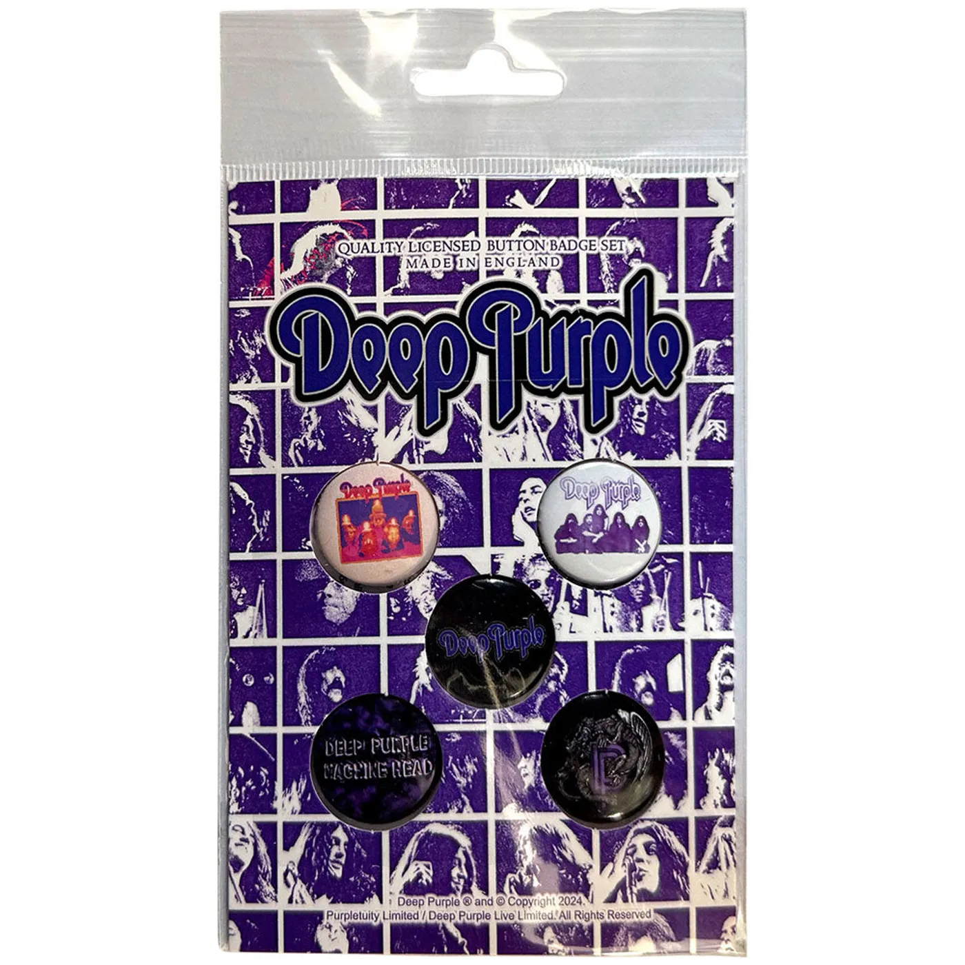 Deep Purple Plastic Pin Badge - Skulls