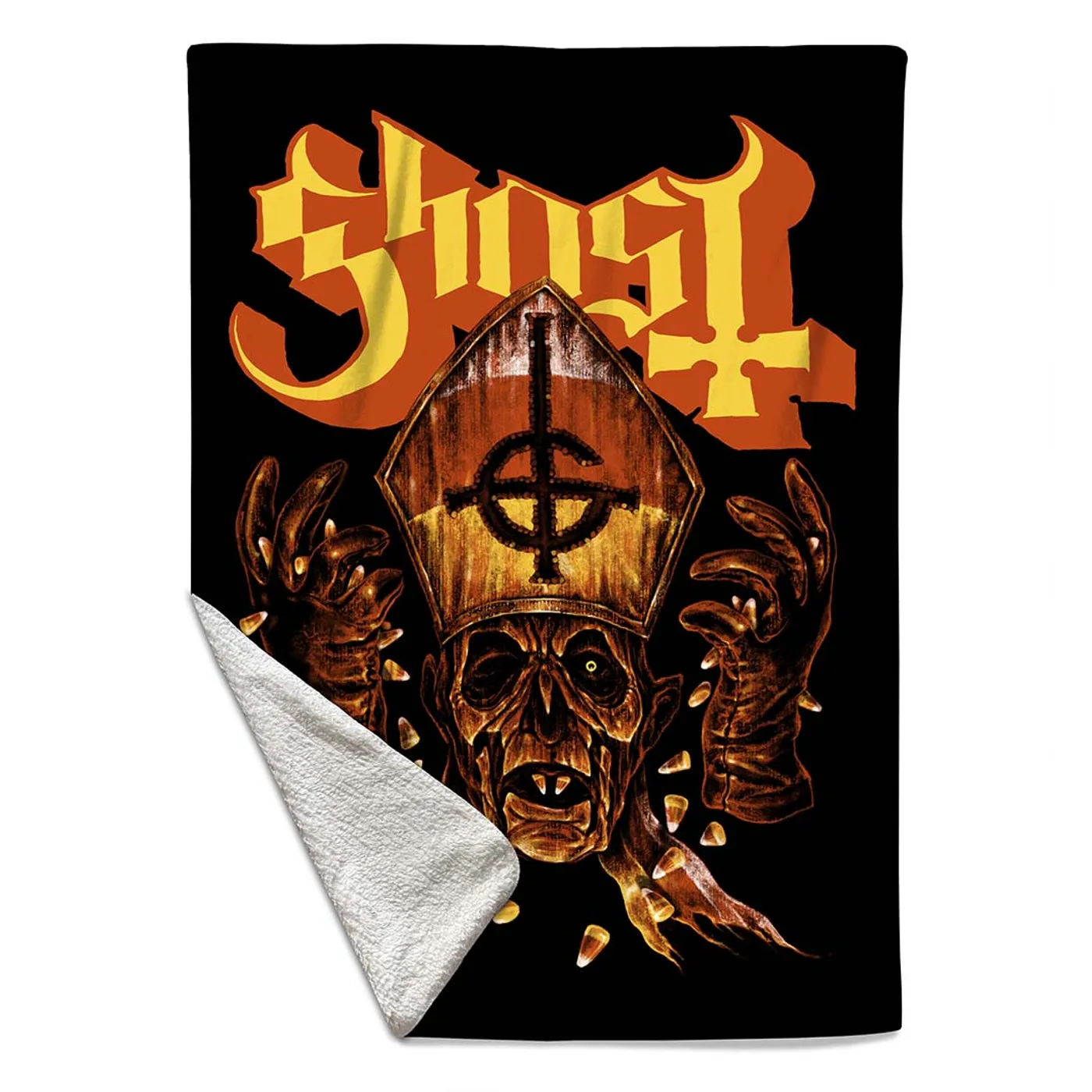 Rocksax Ghost Sherpa Fleece Blanket - Candy Corn