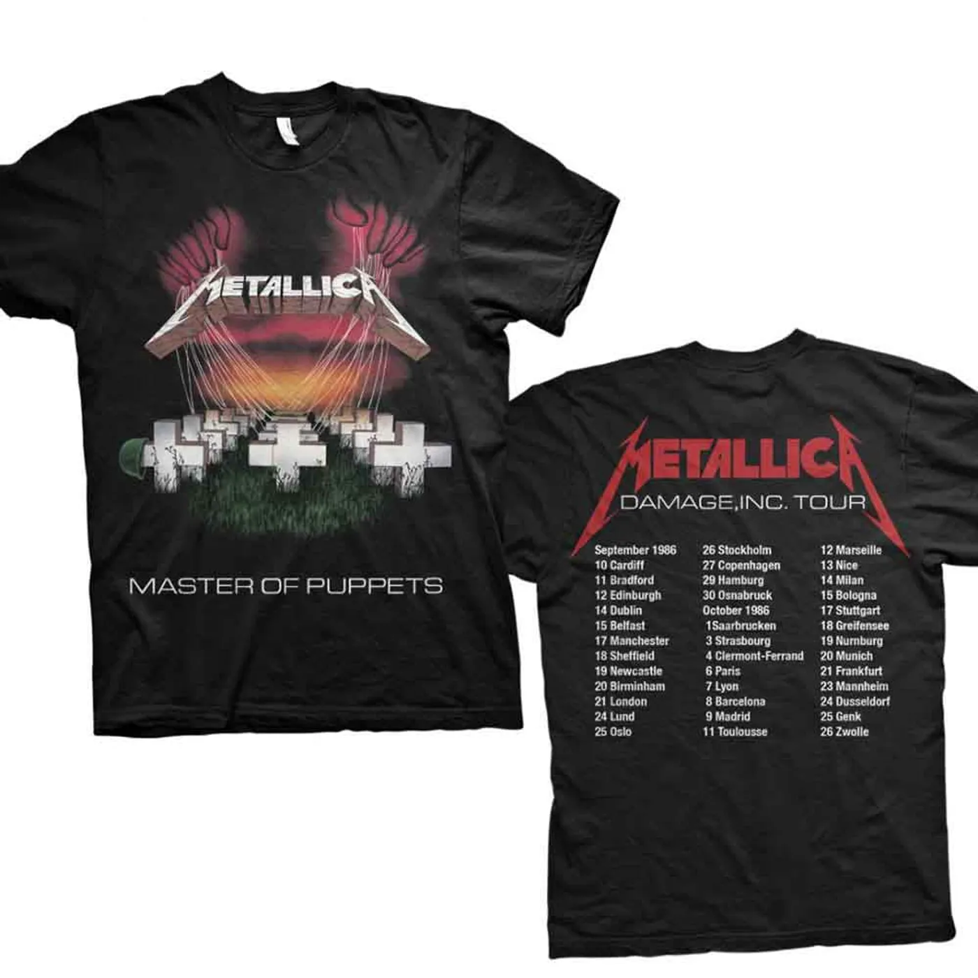 Metallica T Shirt - Master Of Puppets European Tour '86