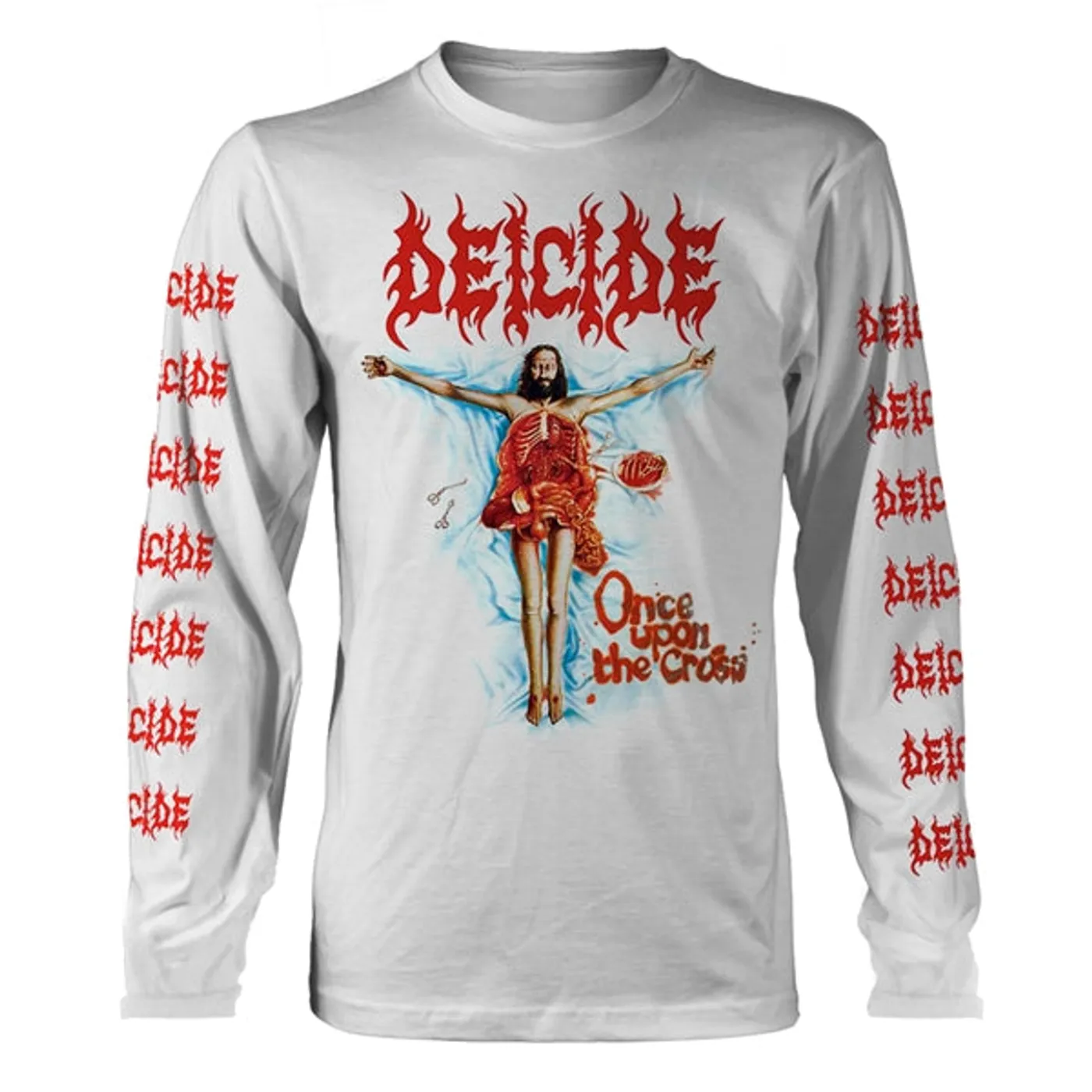 Deicide Long Sleeve T Shirt - Once Upon The Cross (White)