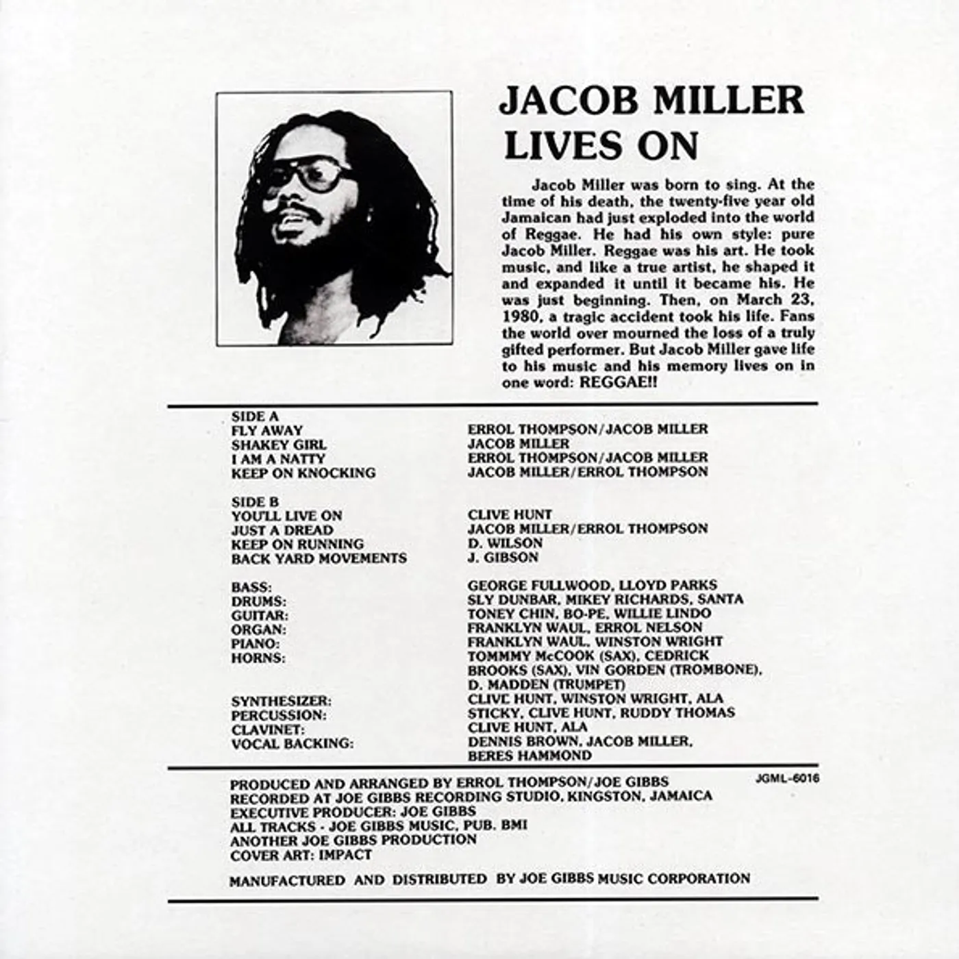 Jacob Miller LP - Jacob Miller Lives On (Vinyl)
